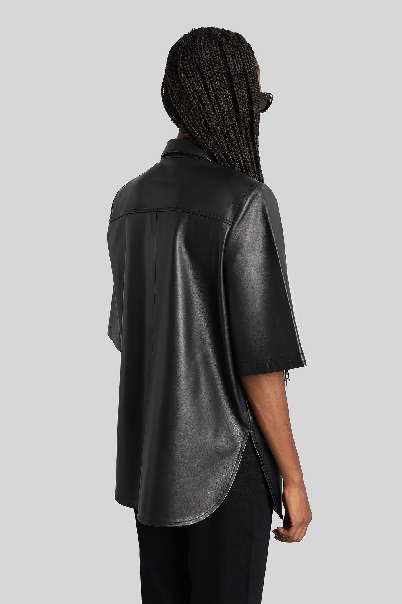 Iro Leather Short-sleeve Pocket Shirt In Black