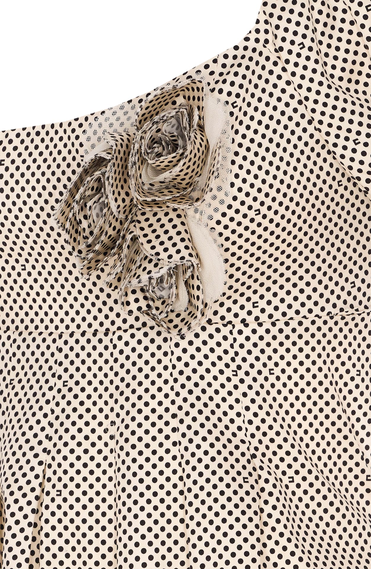 Elisabetta Franchi Backless Puff Sleeve Dress With Floral Lace In Beige