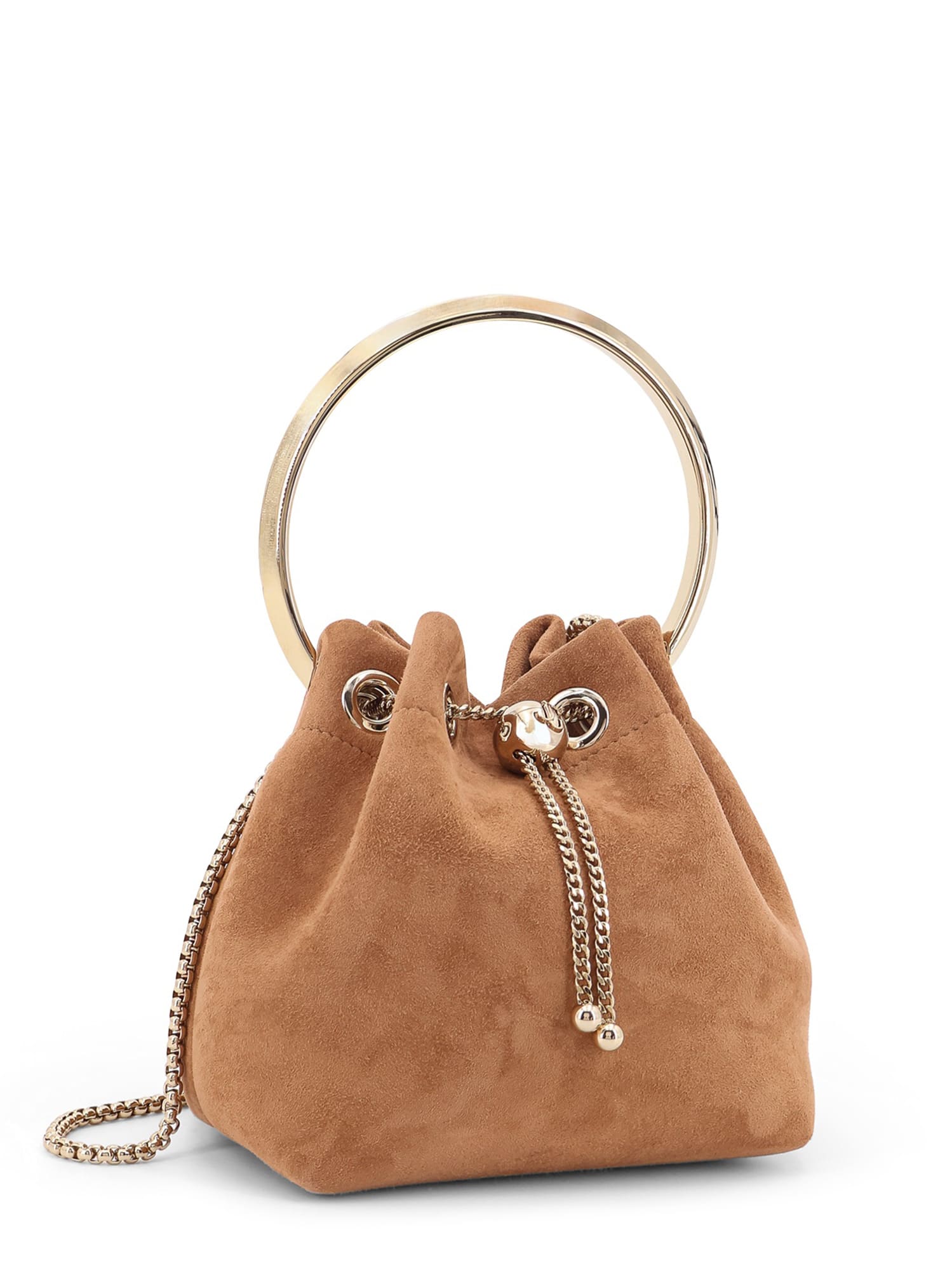 バッグ・カバンその他 JIMMY CHOO Bon Bon suede bag TOFFEE/LIGHT GOLD Bon Bon | Toffee Suede Bag With Pearl Closure | JIMMY CHOO