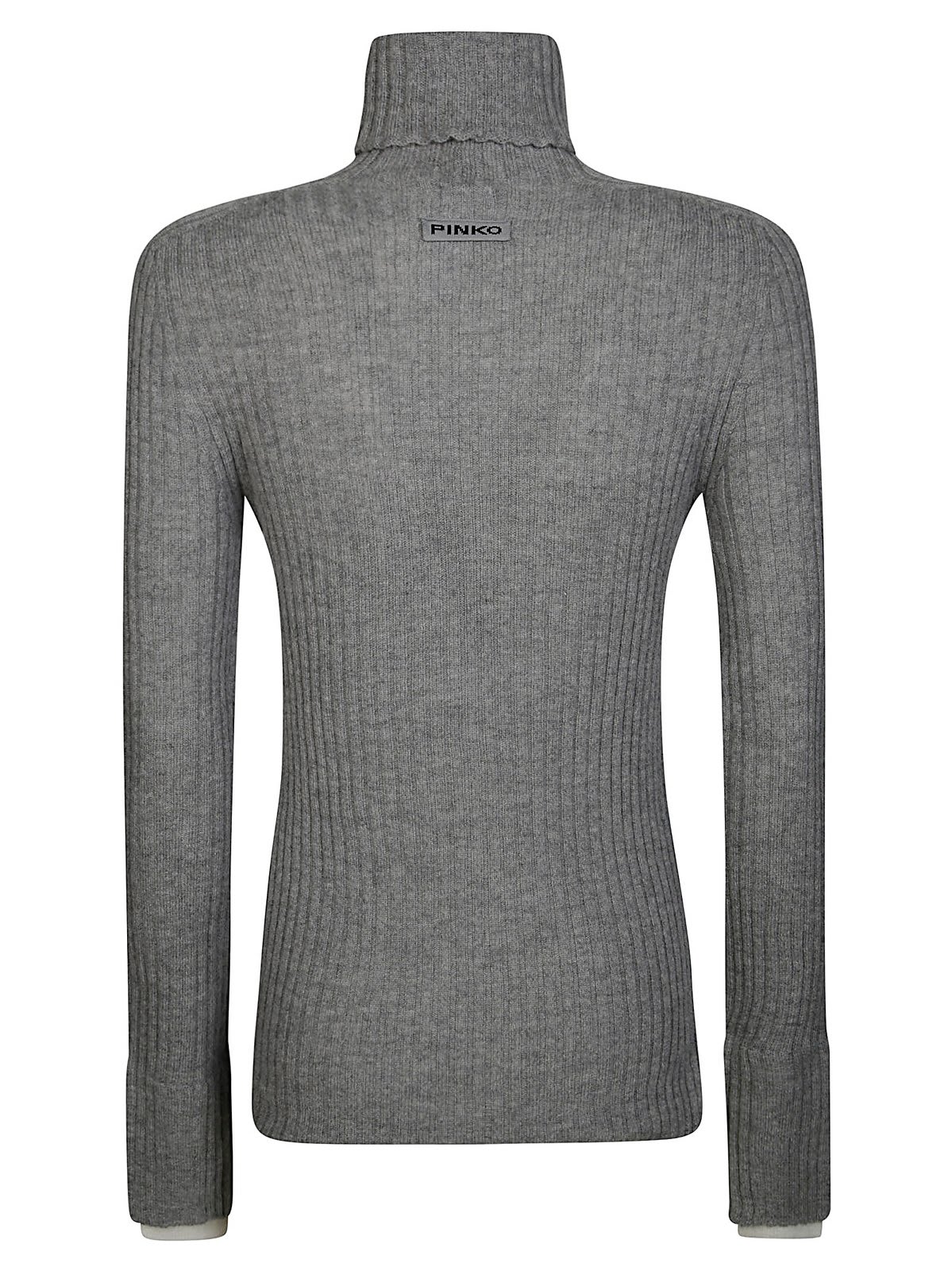 Pinko High-neck Ribbed Cashmere-blend Sweater With Lurex Cuffs In Grigio/bianco