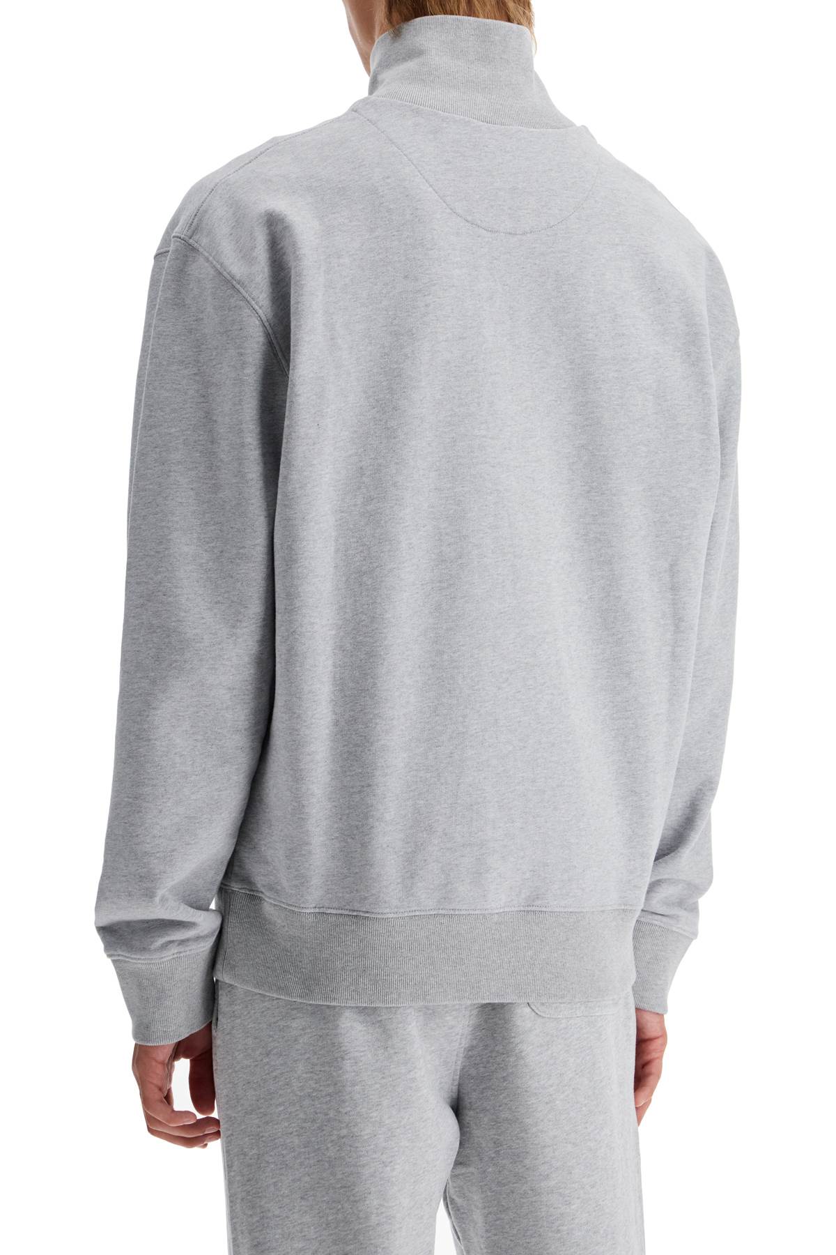 Shop Maison Kitsuné Half-zip Sweatshirt With Fox Head In Light Grey Melange (grey)