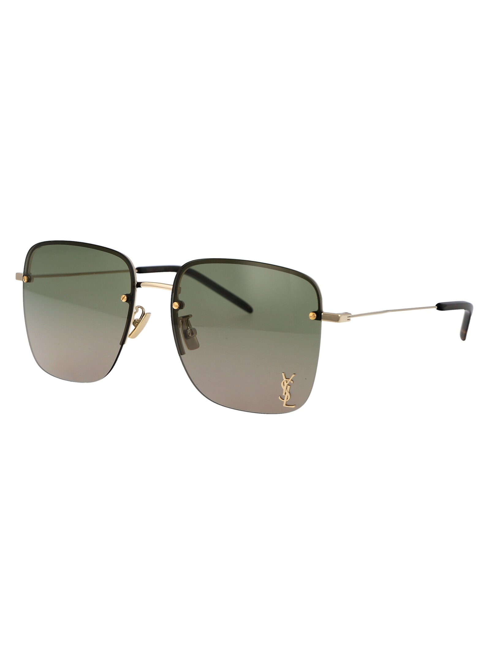 Shop Saint Laurent Sl 312 M Sunglasses In 003 Gold Gold Green