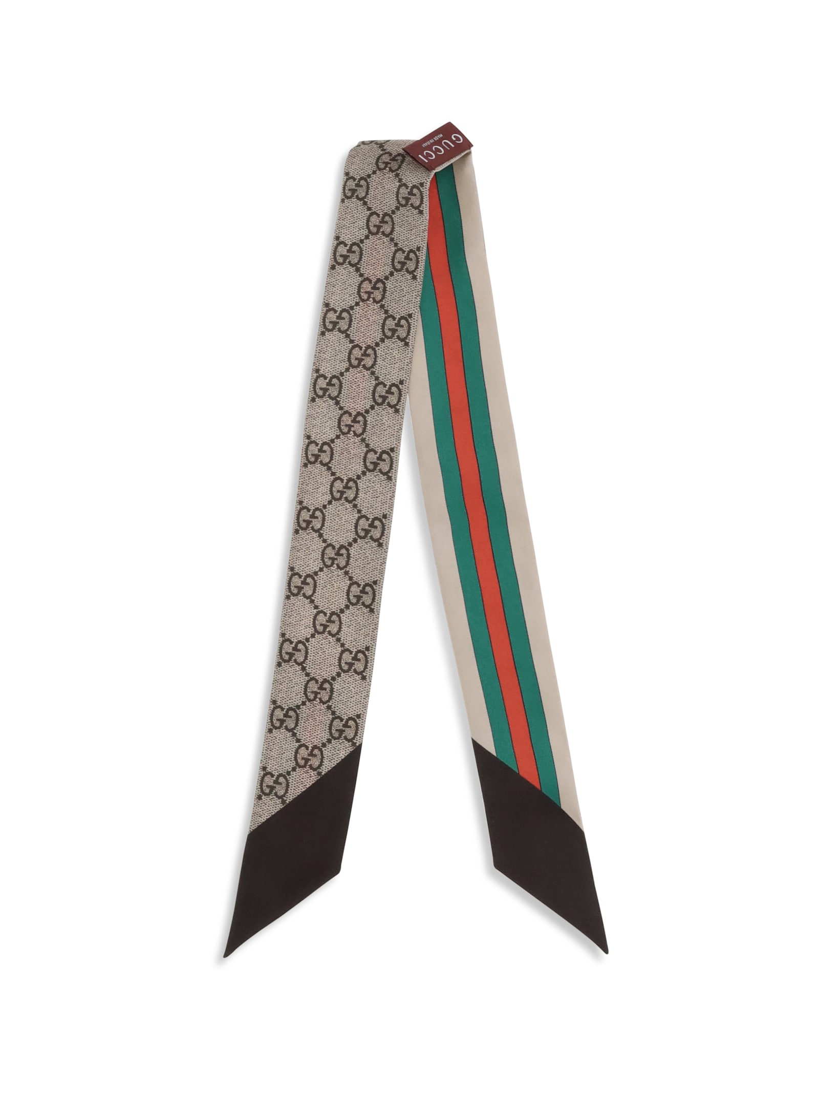 Gucci Silk Scarf With A Morsetto Print And Gg Crisscross
