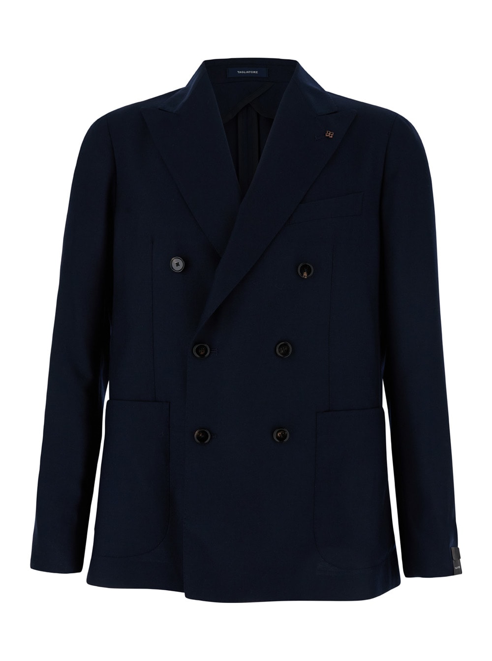 Shop Tagliatore Blue Double Breasted Jacket In Cashmere Man