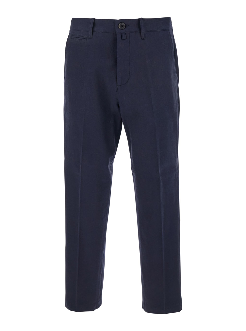 Blue Pants With Belt Loops And Logo Patch On The Rear In Cotton Man