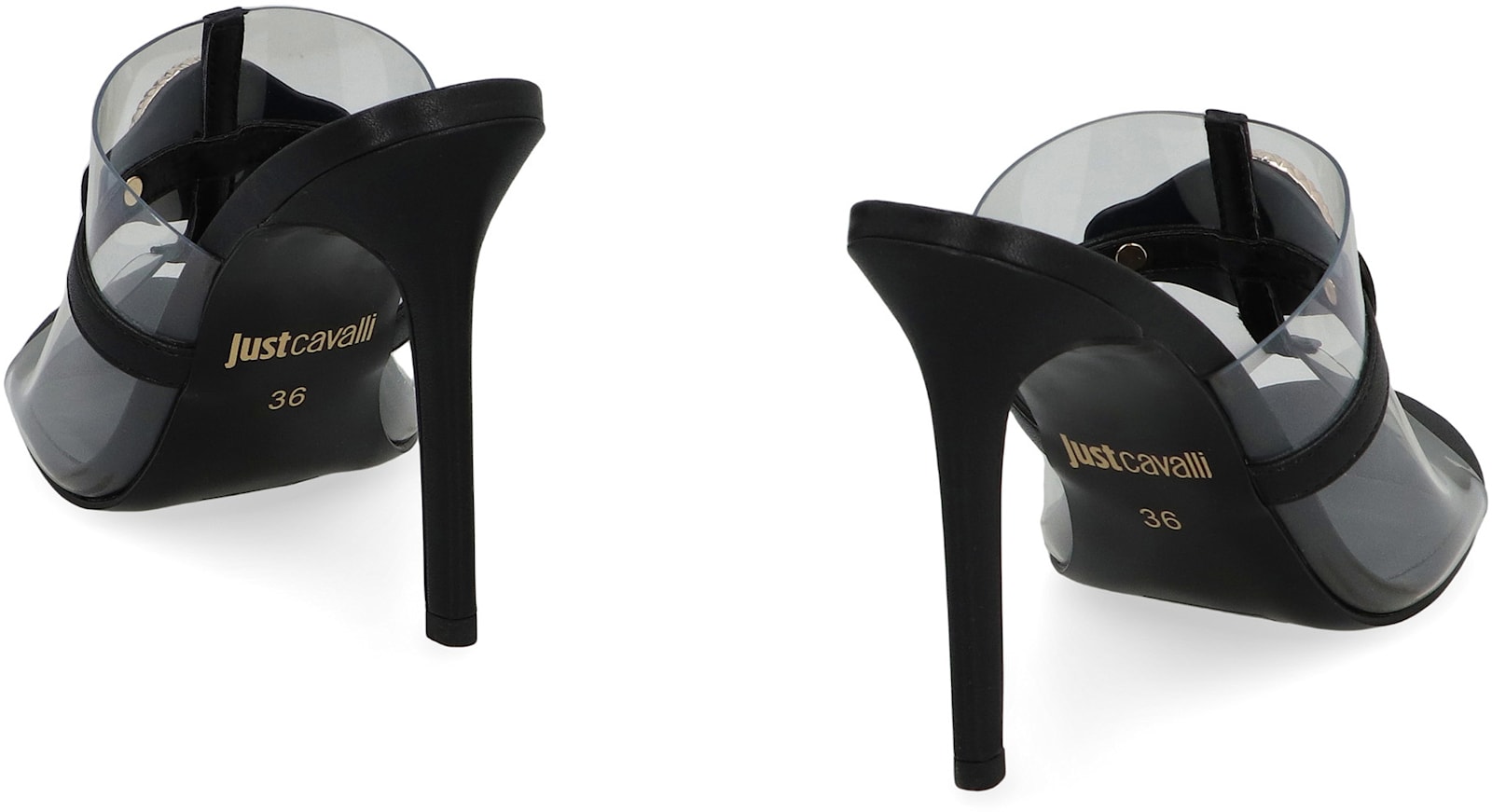 Just Cavalli 100mm Logo-plaque Clear-panel Mules In Black