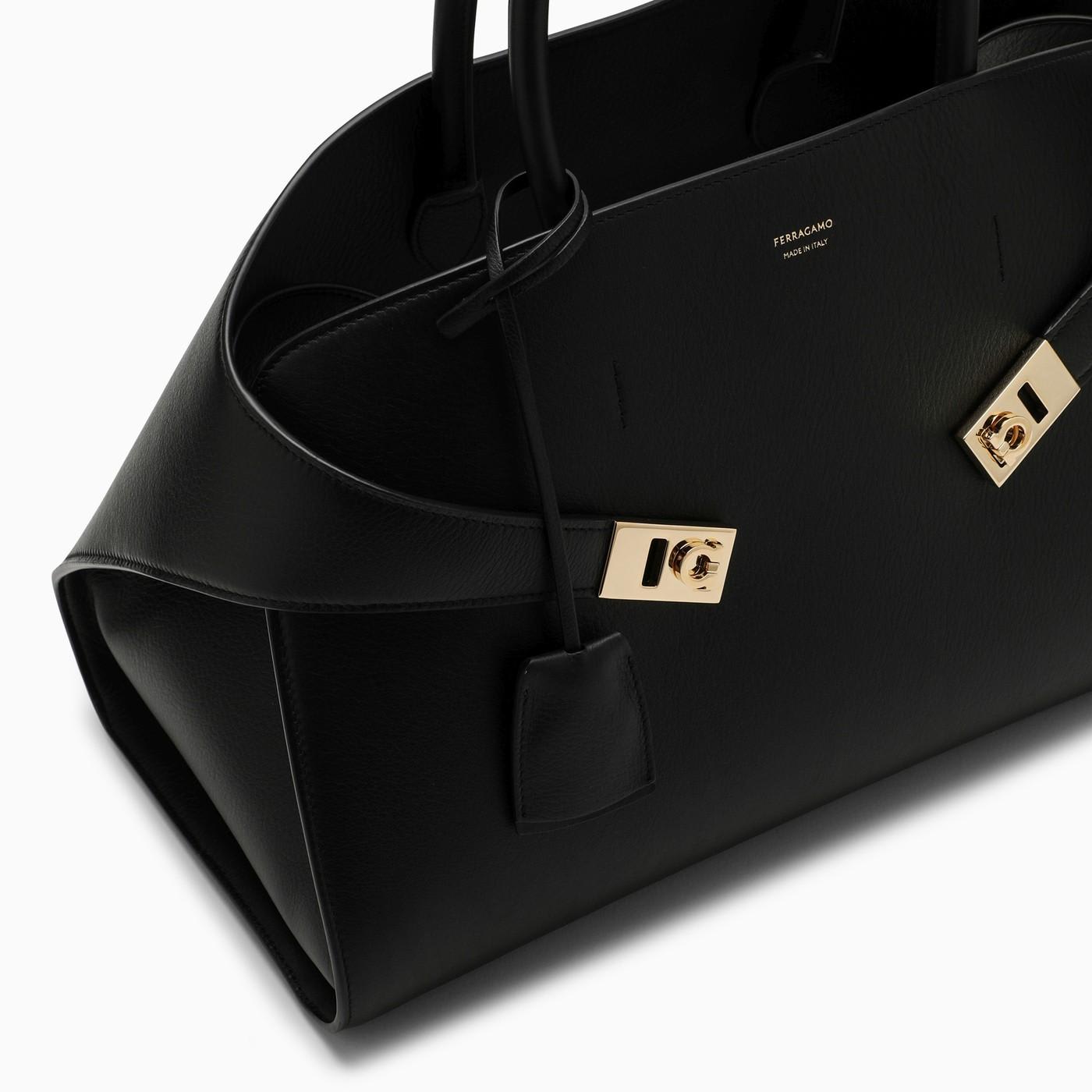 Shop Ferragamo Hug Black Leather Handbag In Nero