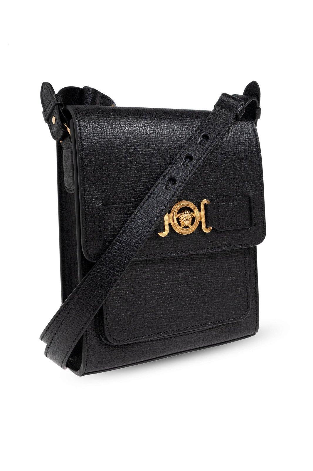 Versace Medusa Biggie Foldover Top Crossbody Bag In Blackgold