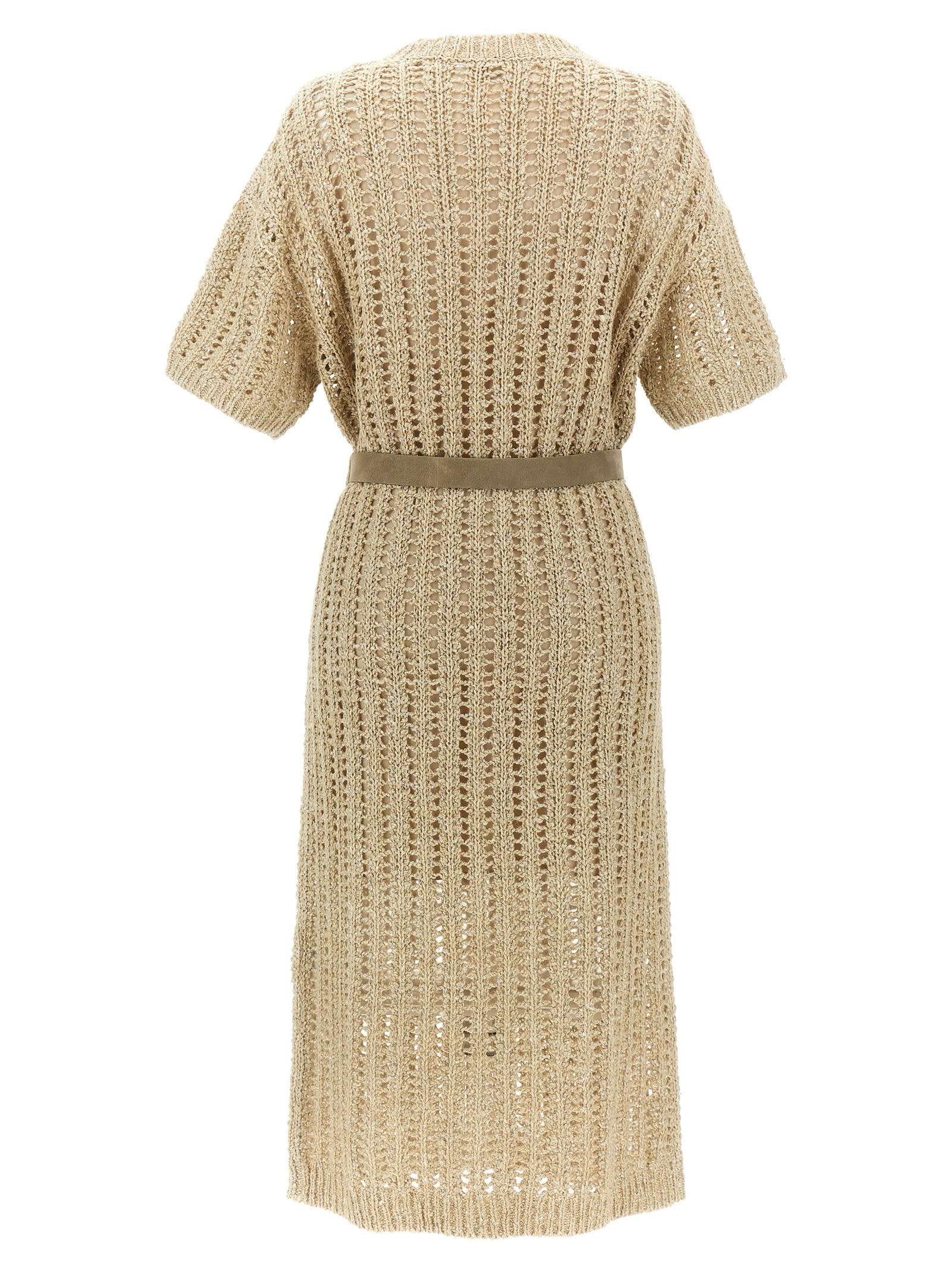 Brunello Cucinelli Beige Dazzling Dress In Beige