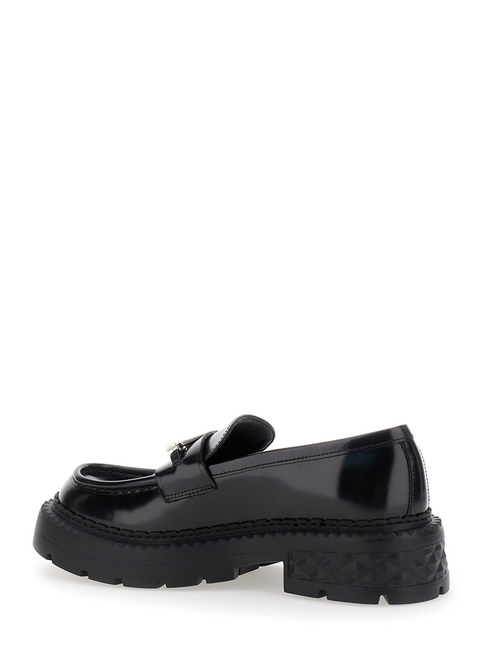 Shop Jimmy Choo Marlow Black Loafers With Diamond Shaped Detail In Leather Woman