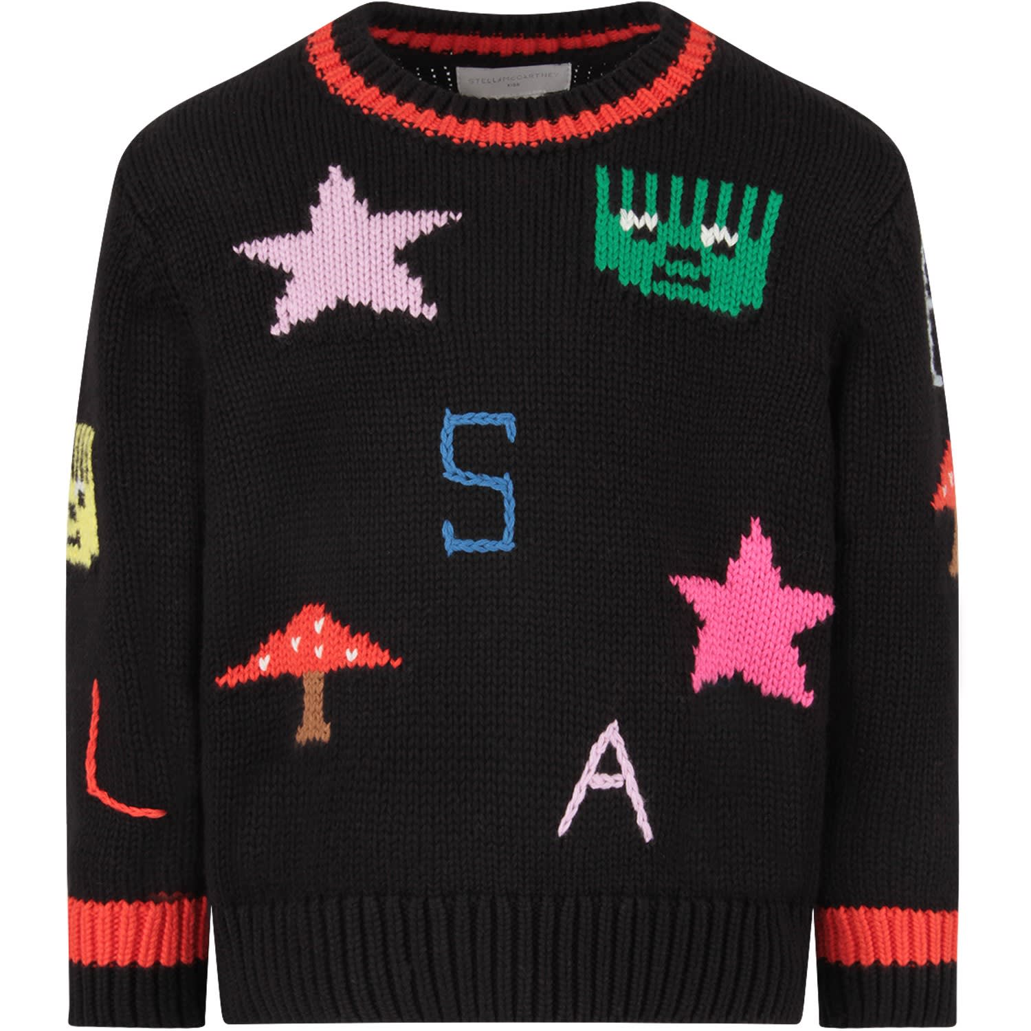 Stella McCartney Kids Black Girl Sweater With Colorful Logo And Stars