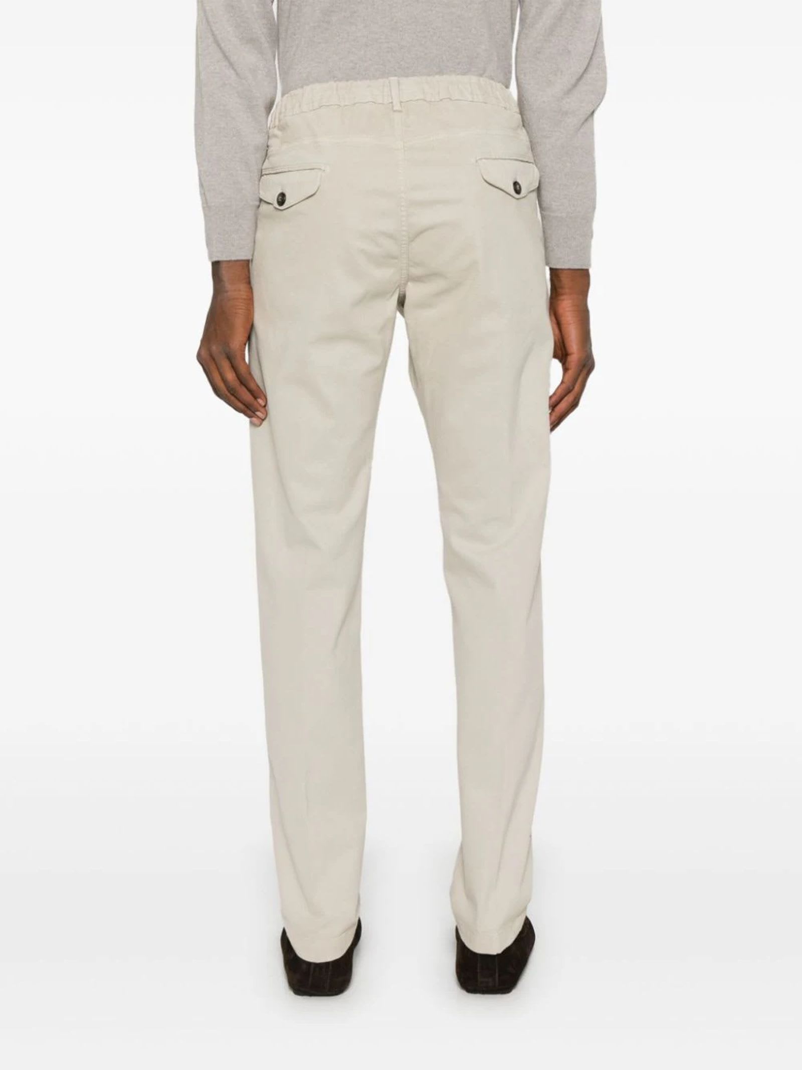 Shop Eleventy Beige Cotton-lyocell Blend Trousers