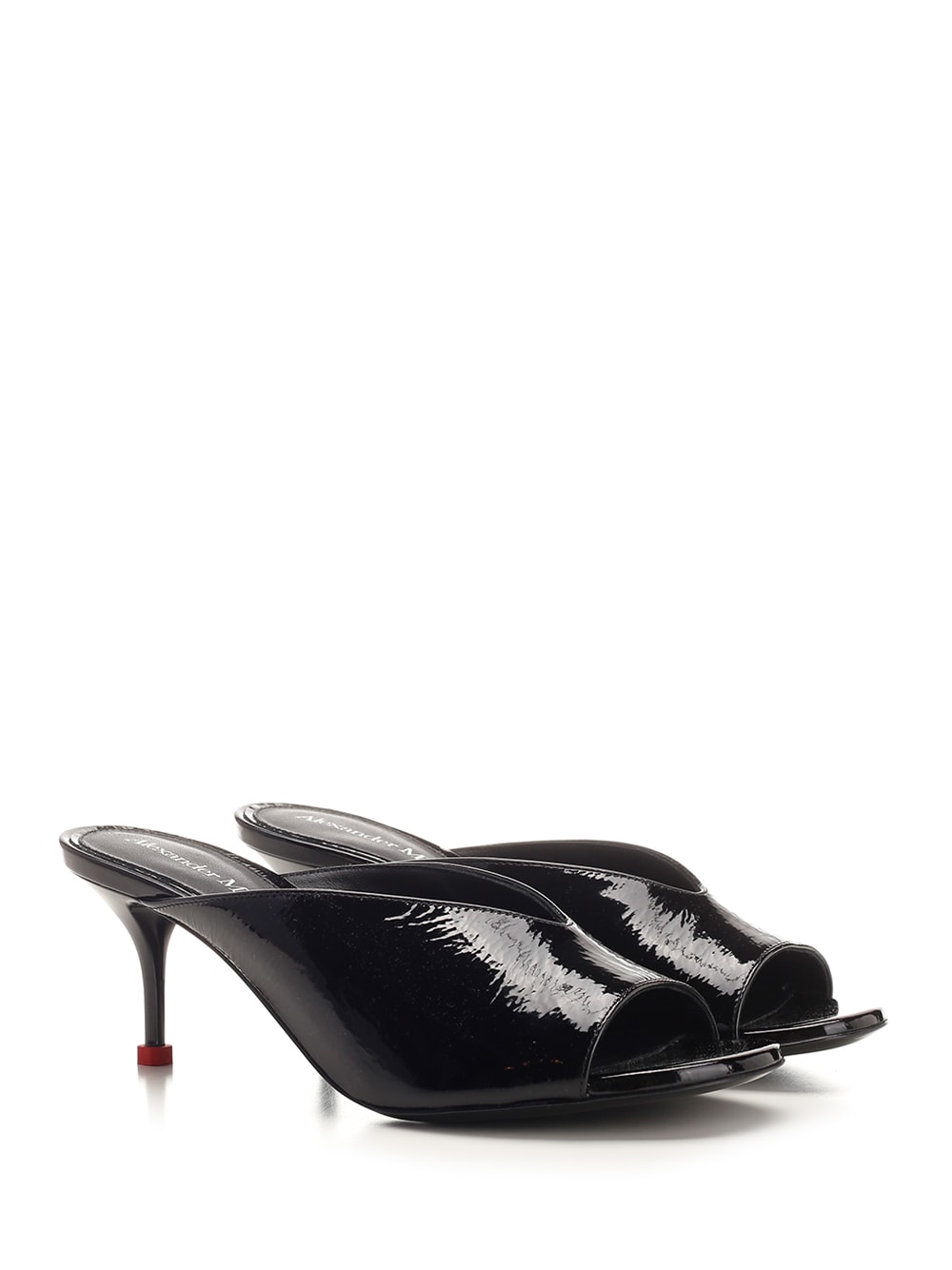 Shop Alexander Mcqueen Lacquered Leather Mules In Black