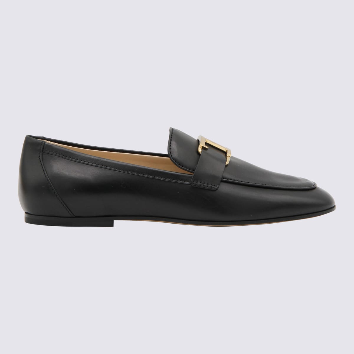 Shop Tod's Black Leather T-logo Loafers