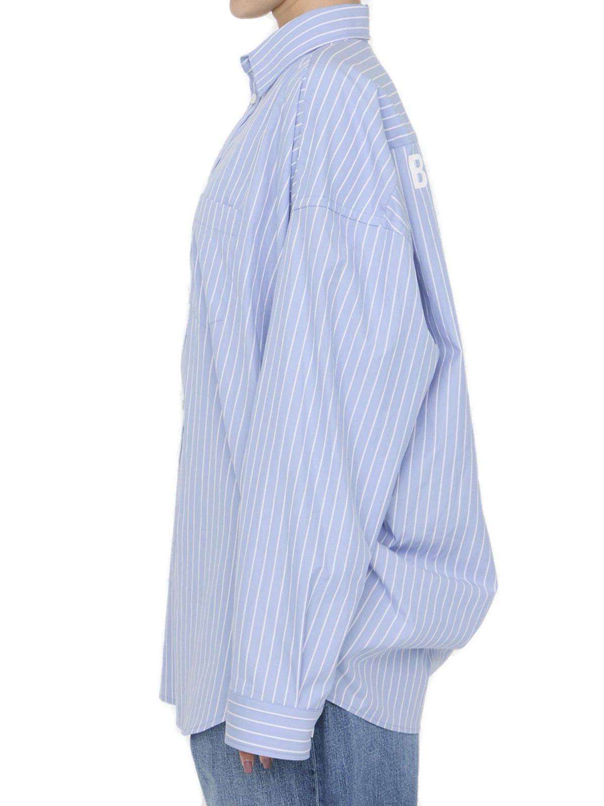 Shop Balenciaga Striped Oversized Shirt In Blue/white