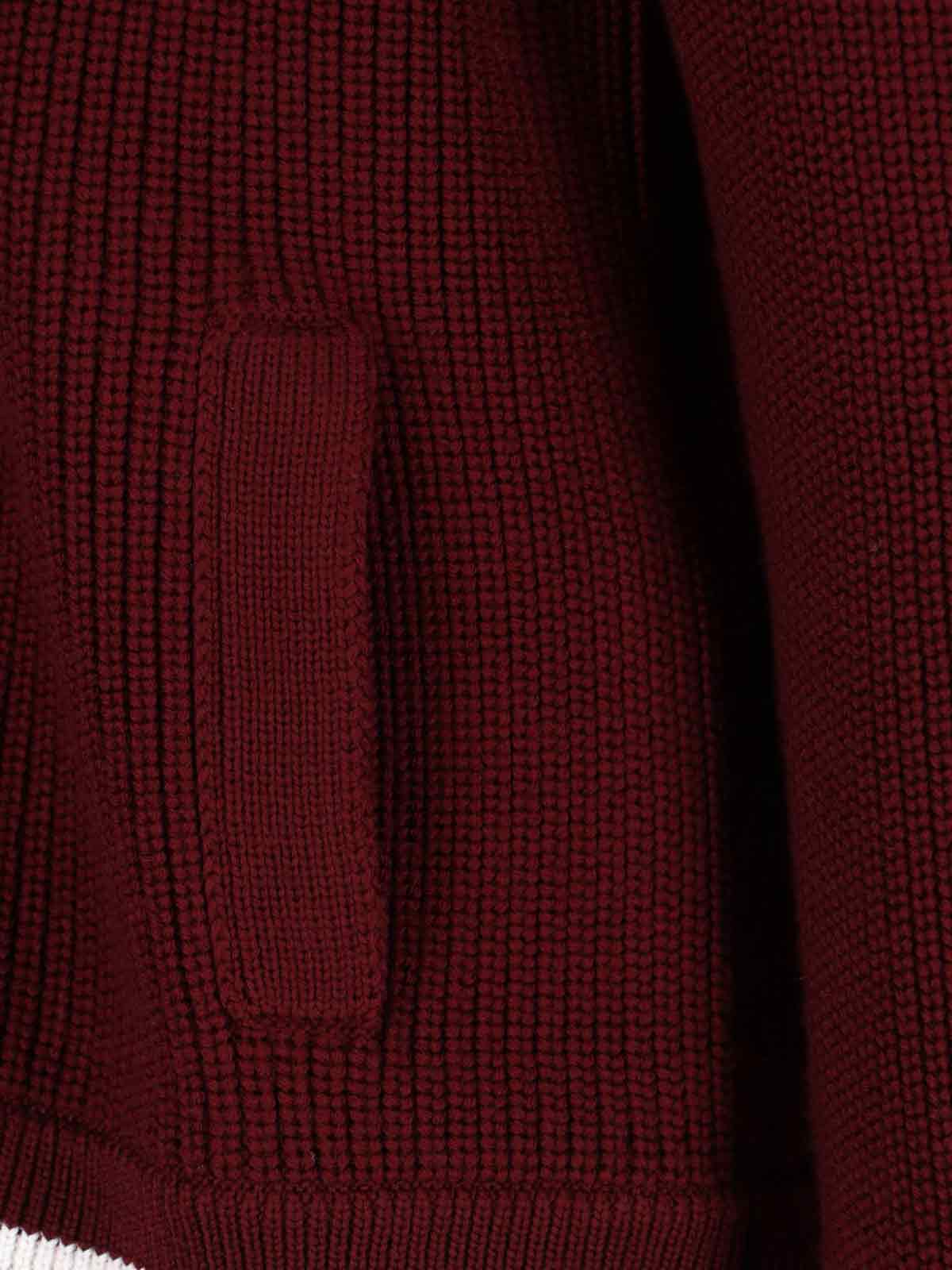 Gucci Wool Cardigan With Front Pockets And Ribbed Texture In Burgundy