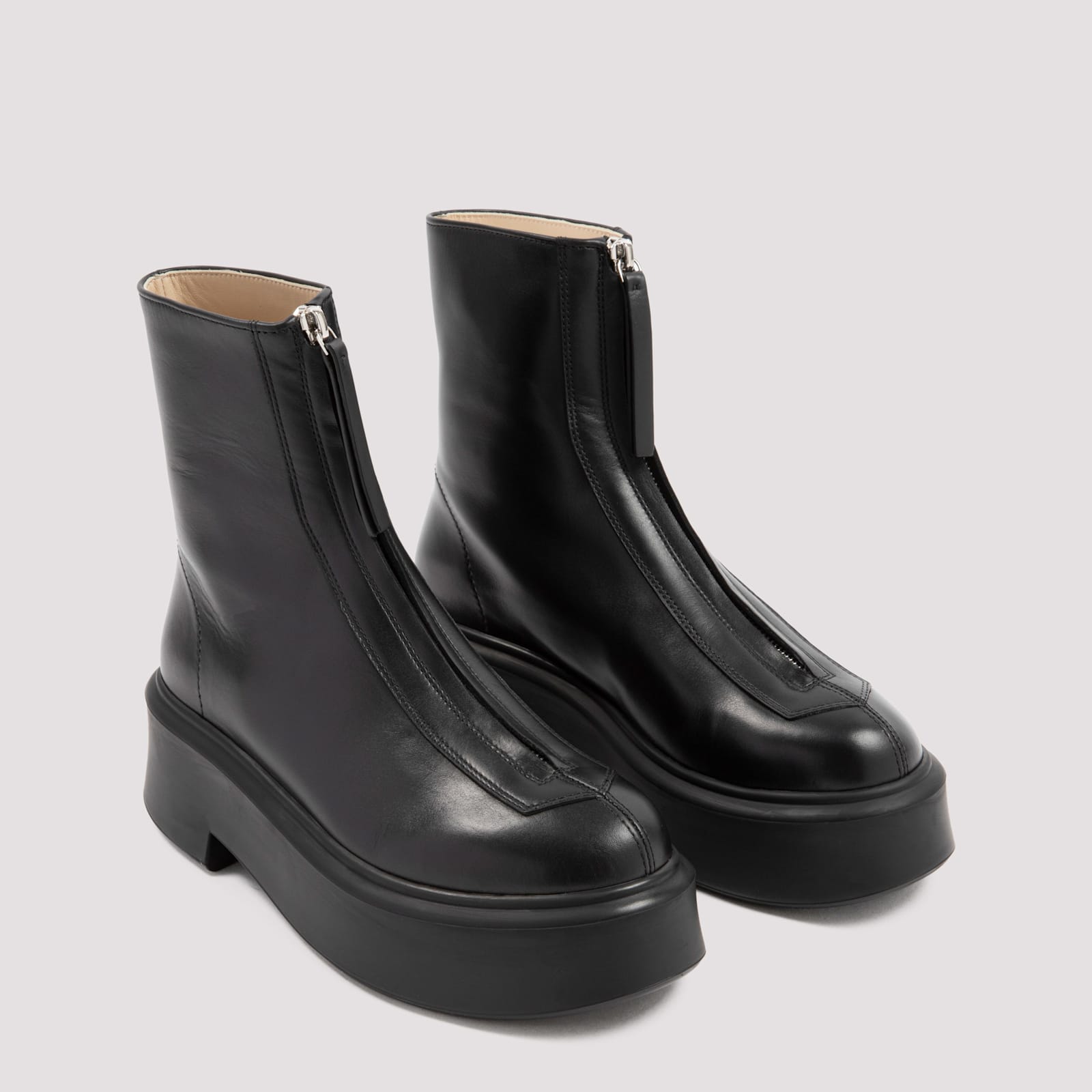 Shop The Row Zipped Leather Boots In Blk Black