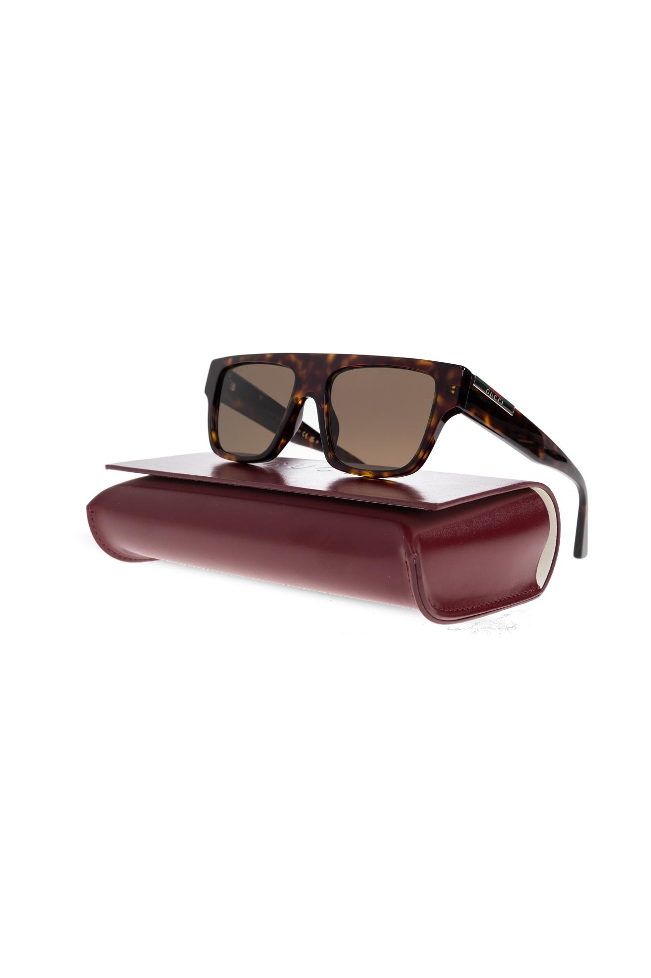Gucci Rectangular Frame Sunglasses Tortoiseshell Pattern In Brown