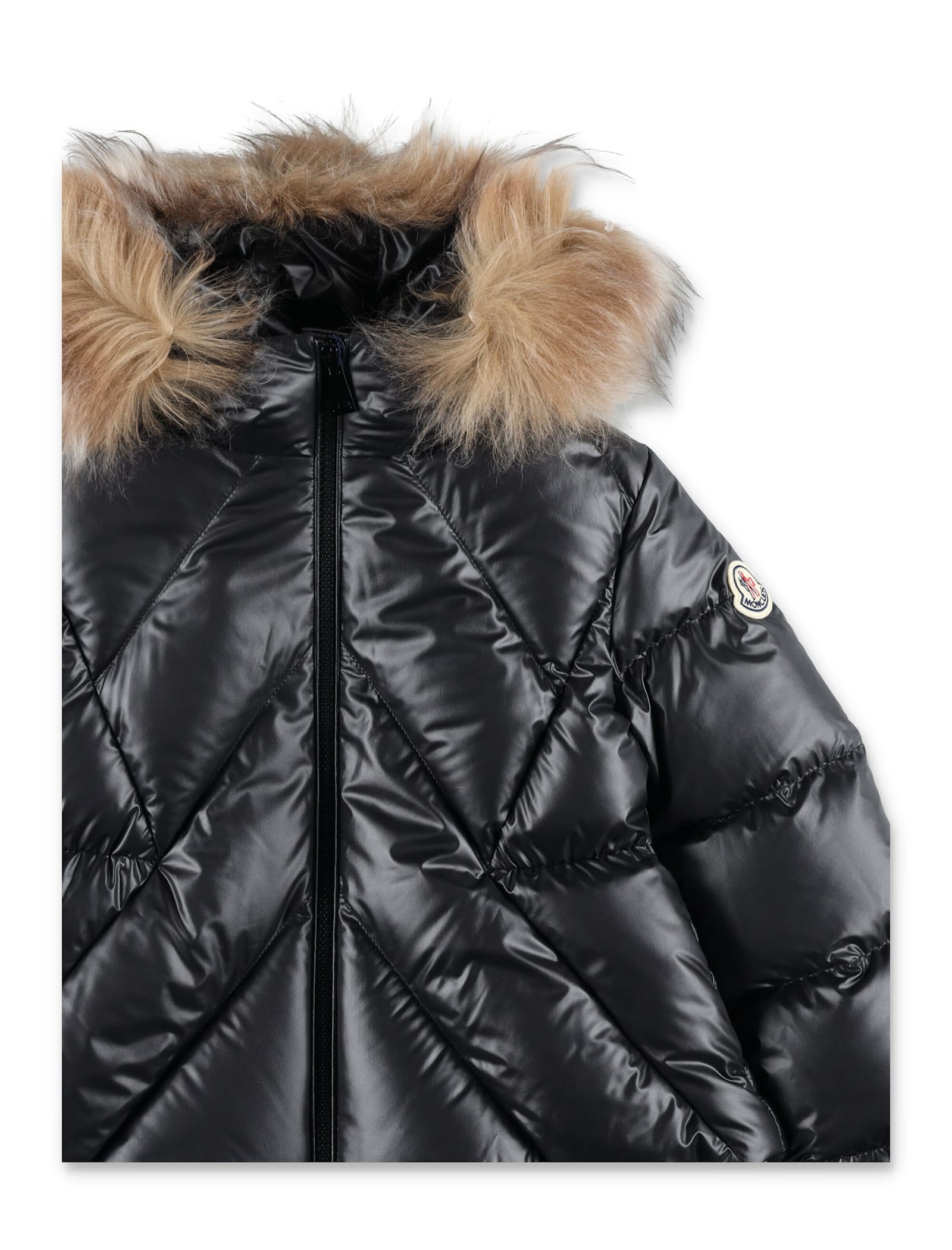 Moncler Kid Domas Shearling-trimmed Down Hooded Jacket In Black