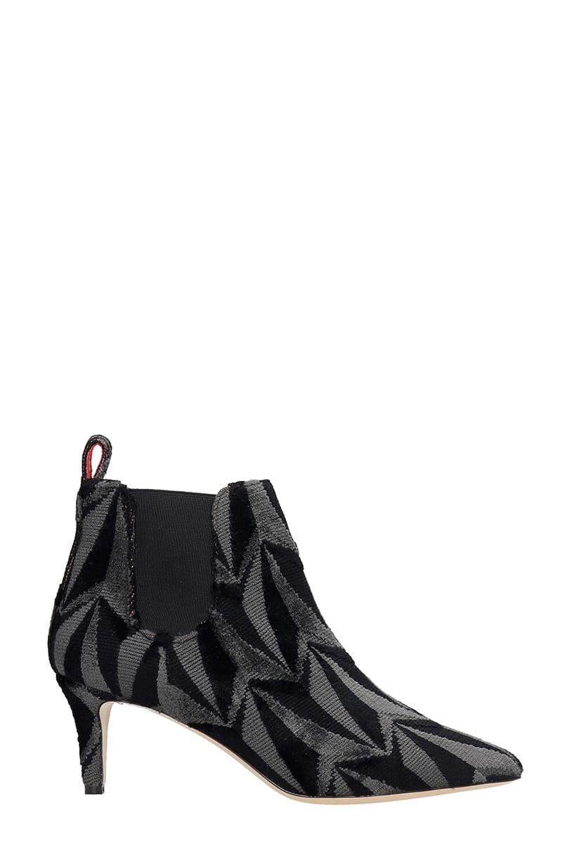 fabric high heel ankle boots