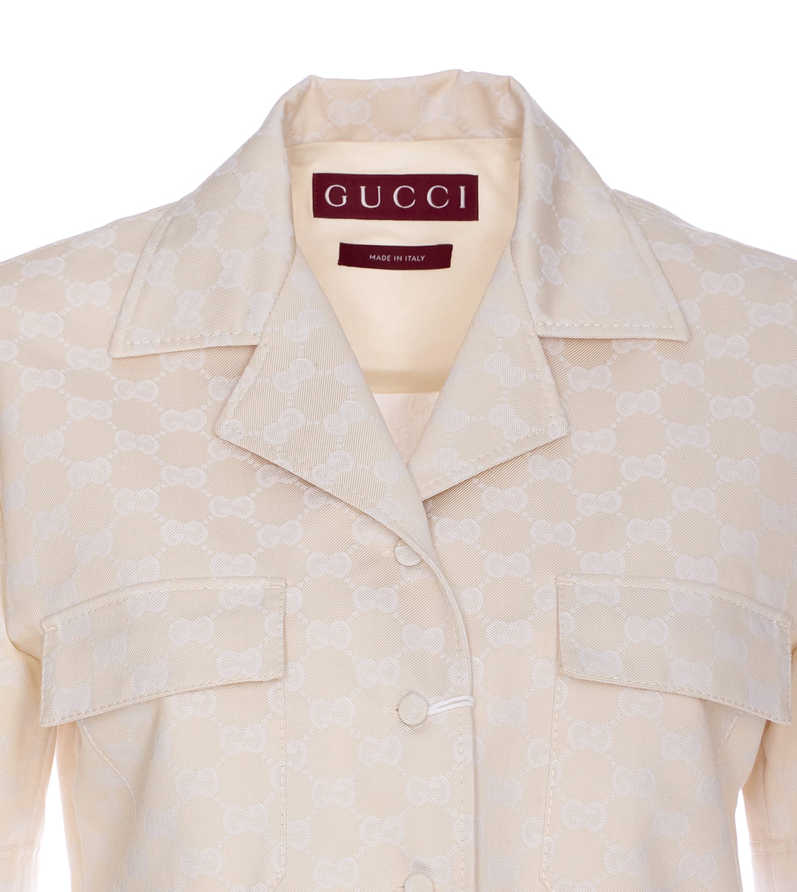 Gucci High Waist Belted Trousers With Patch Pockets In Beige