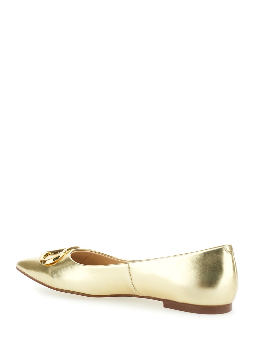 Shop Twinset Gold Tone Ballet Flats With Oval T Detail In Laminated Leather Woman In Metallic