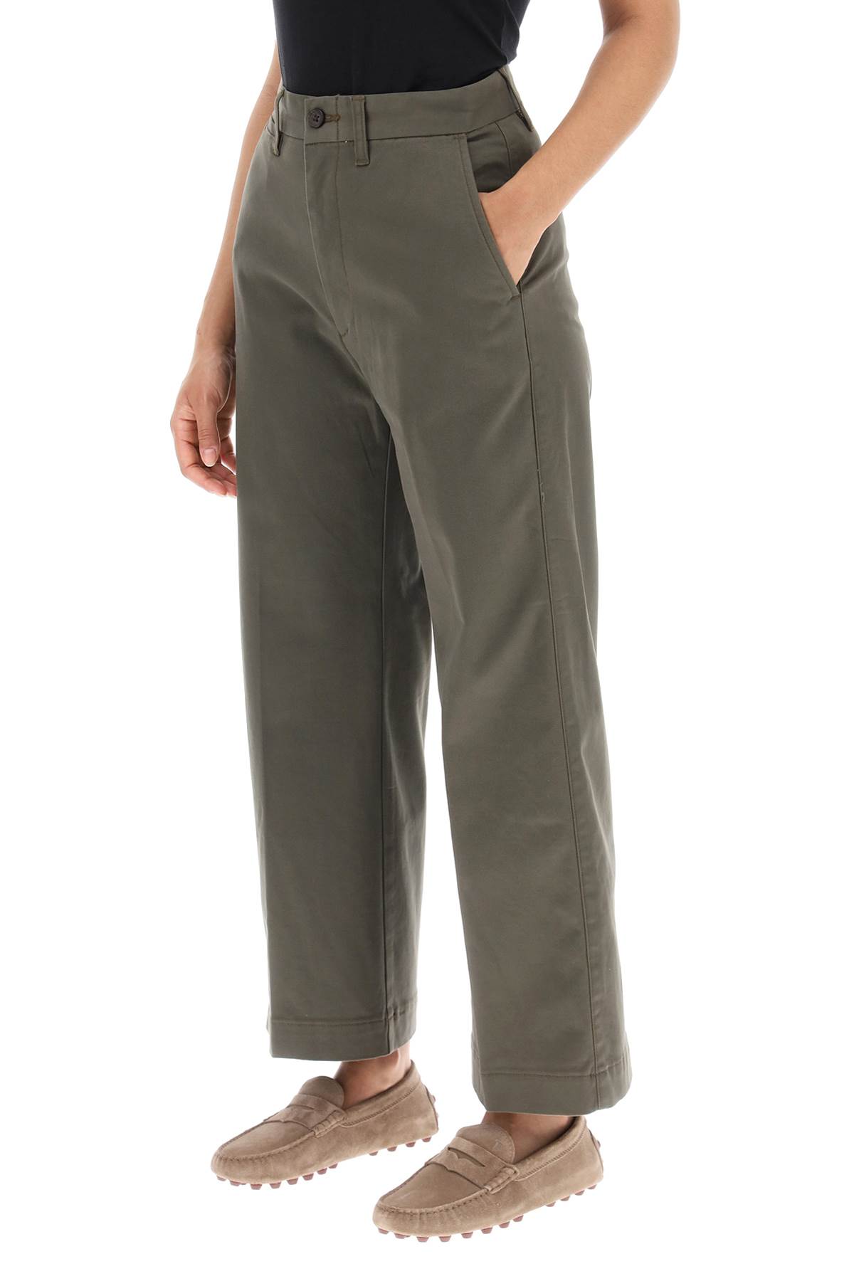 Shop Polo Ralph Lauren Wide Leg Chino Pants In British Olive (green)