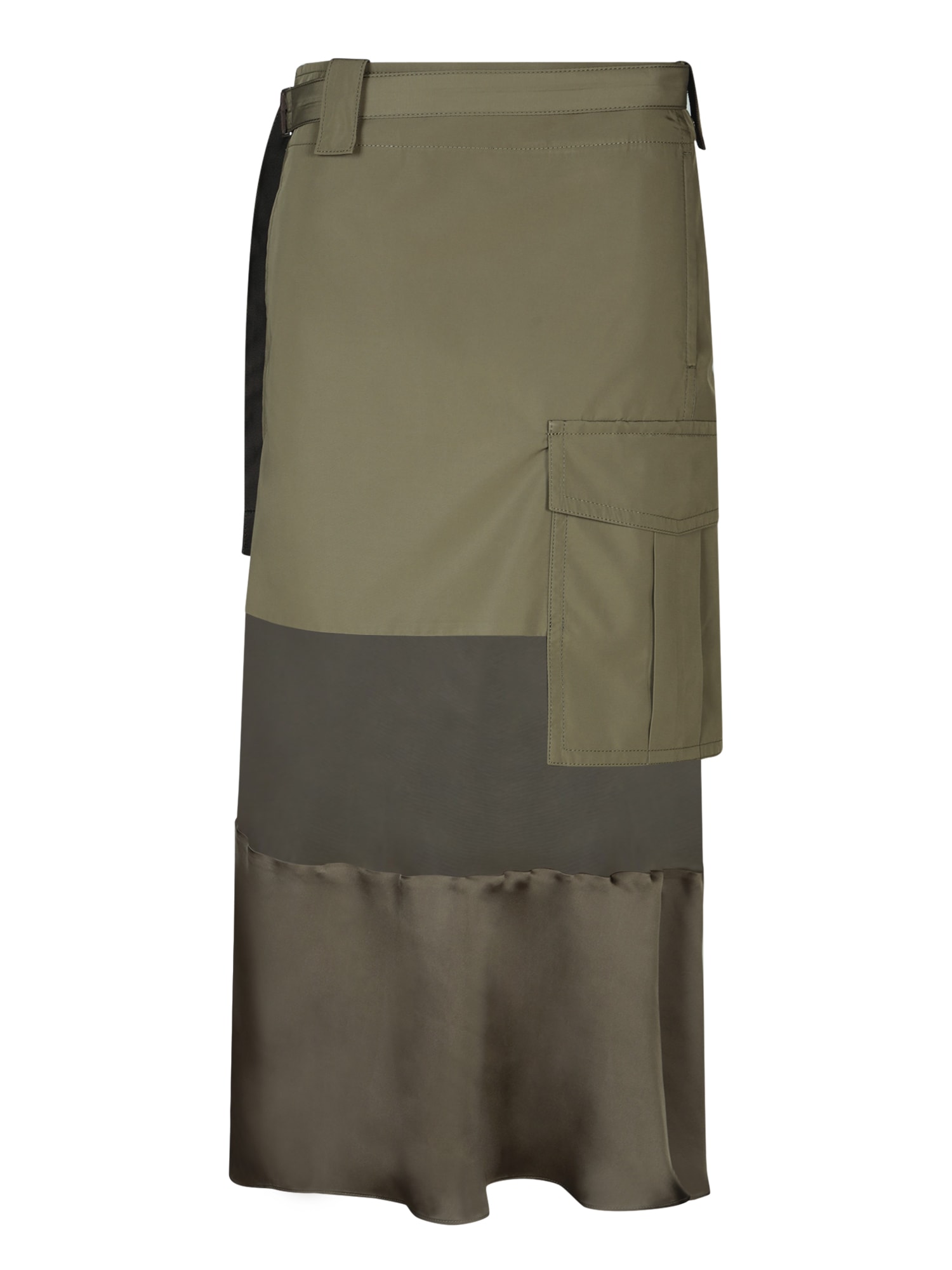 Shop Sacai Kaki Fabric Combo Midi Skirt In Green