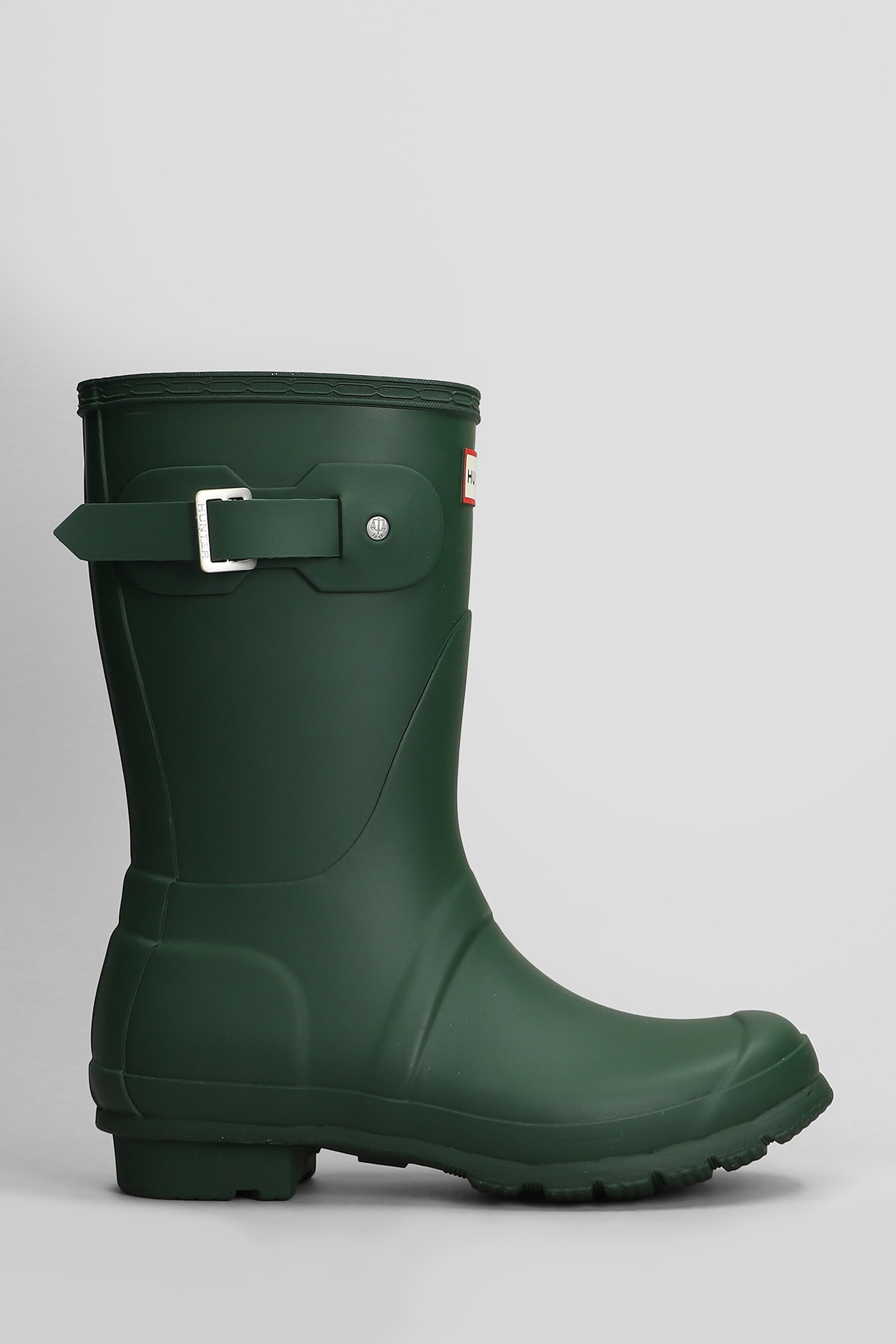 Original Short Low Heels Boots In Green Rubber/plasic