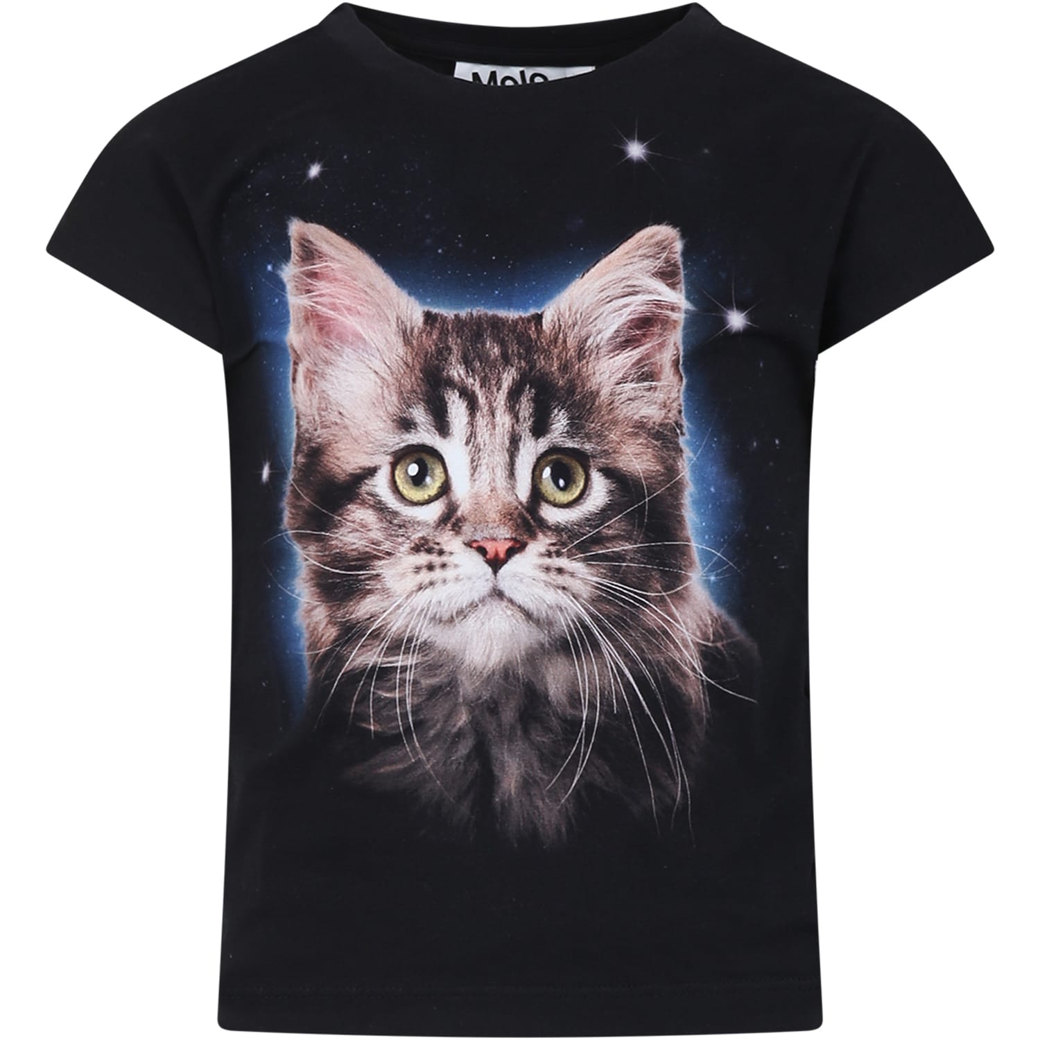 Shop Molo Black T-shirt For Girl With Cat Print