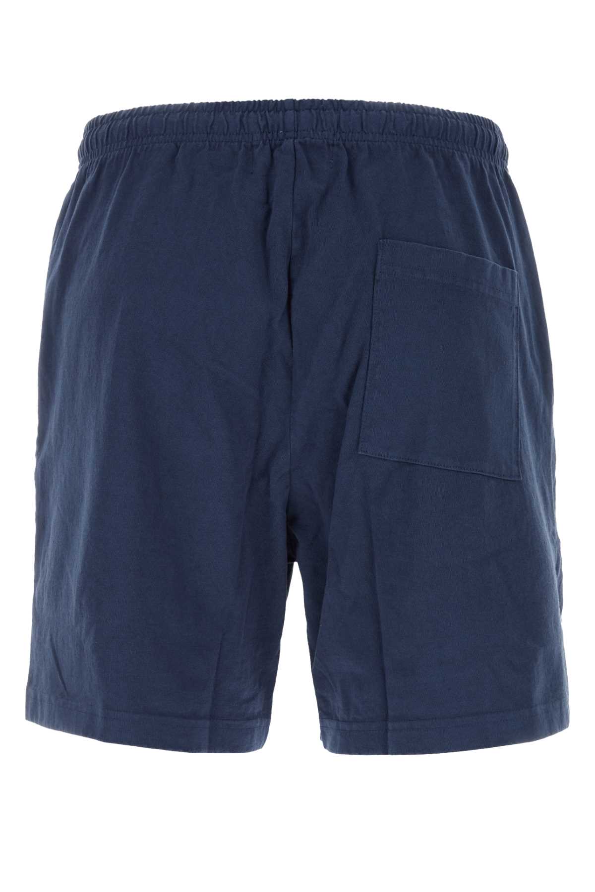 The Harmony Navy Blue Cotton Bermuda Shorts In 010