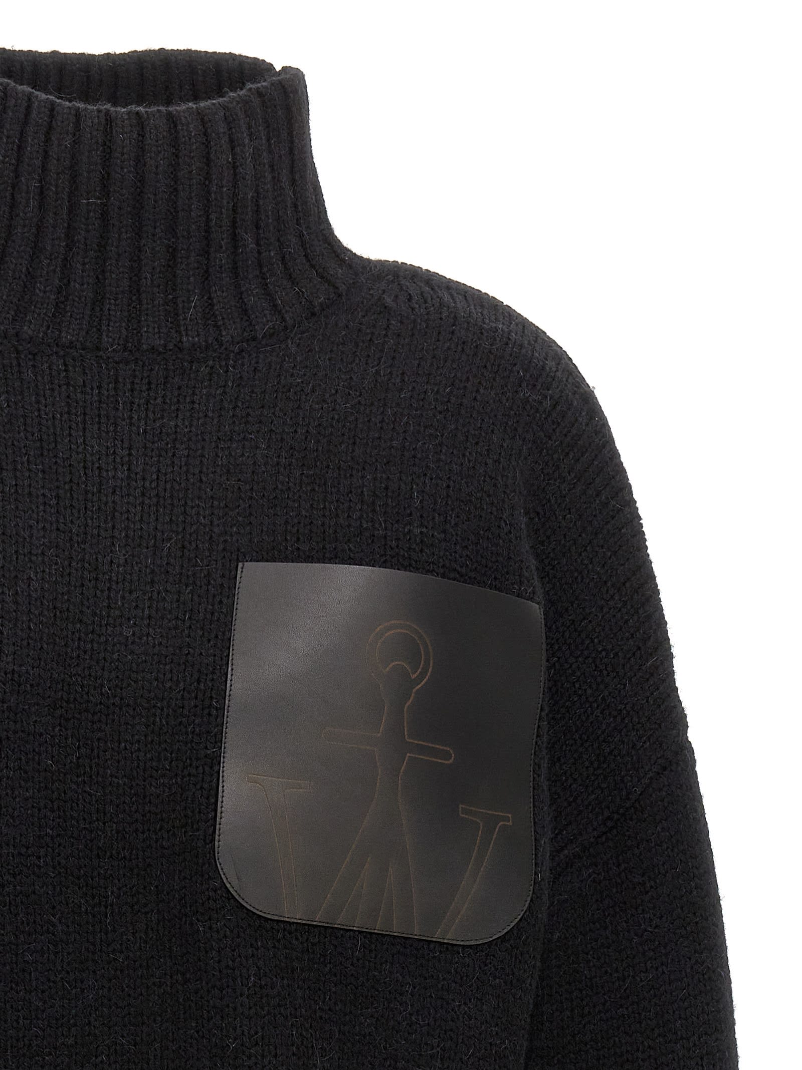 Shop Jw Anderson Leather Patch Pocket Sweater In Black