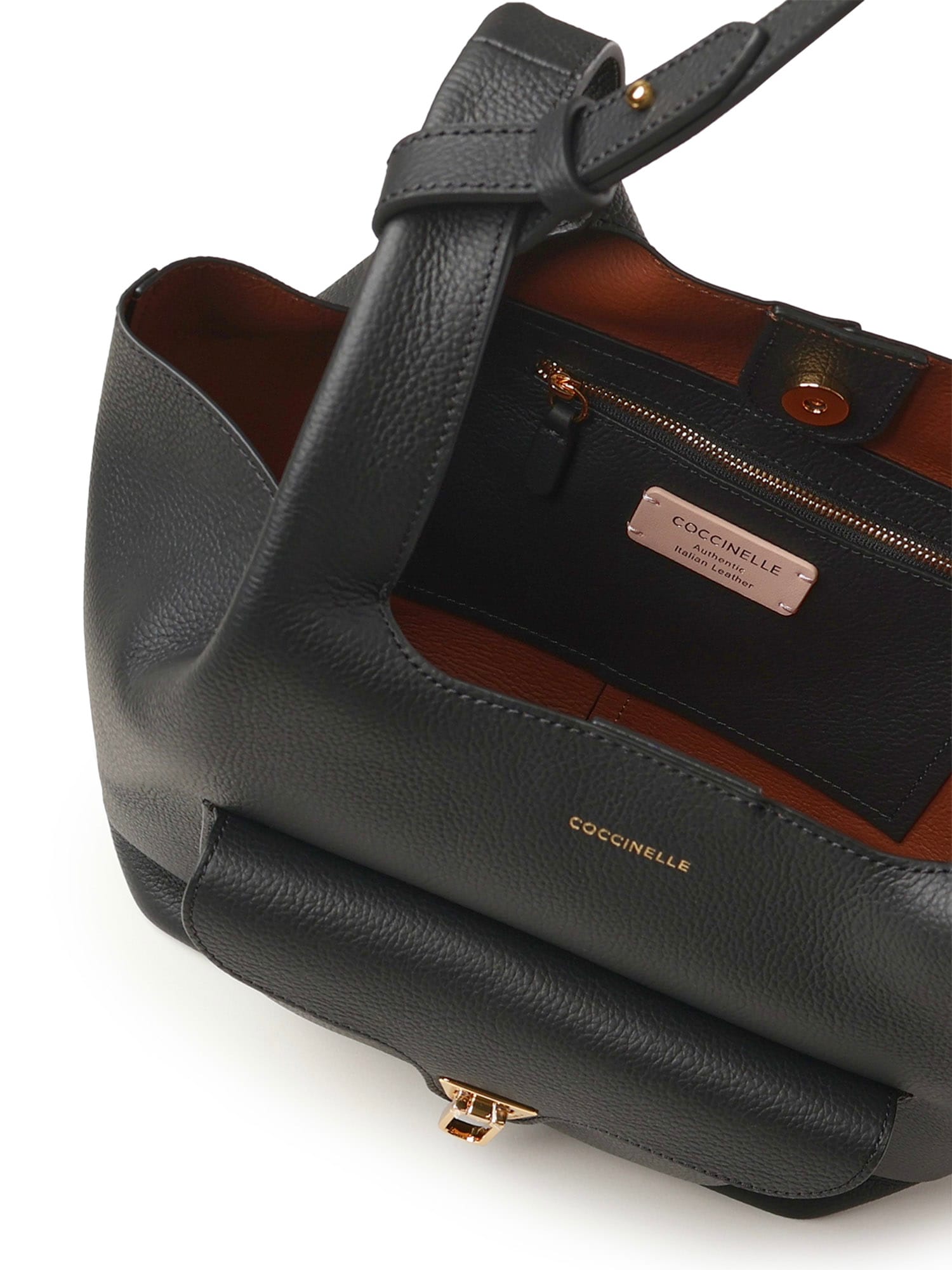 Coccinelle Beat Small Leather Shopping Bag In Black