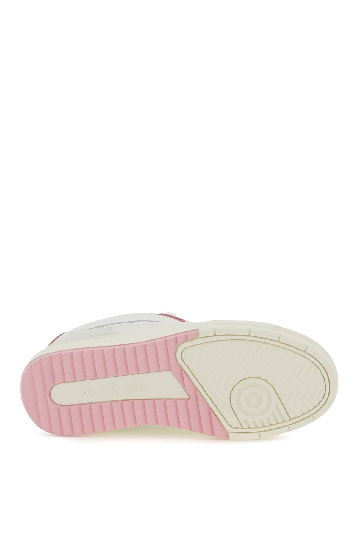 Shop Palm Angels Palm University Leather Sneakers In Bianco/rosa