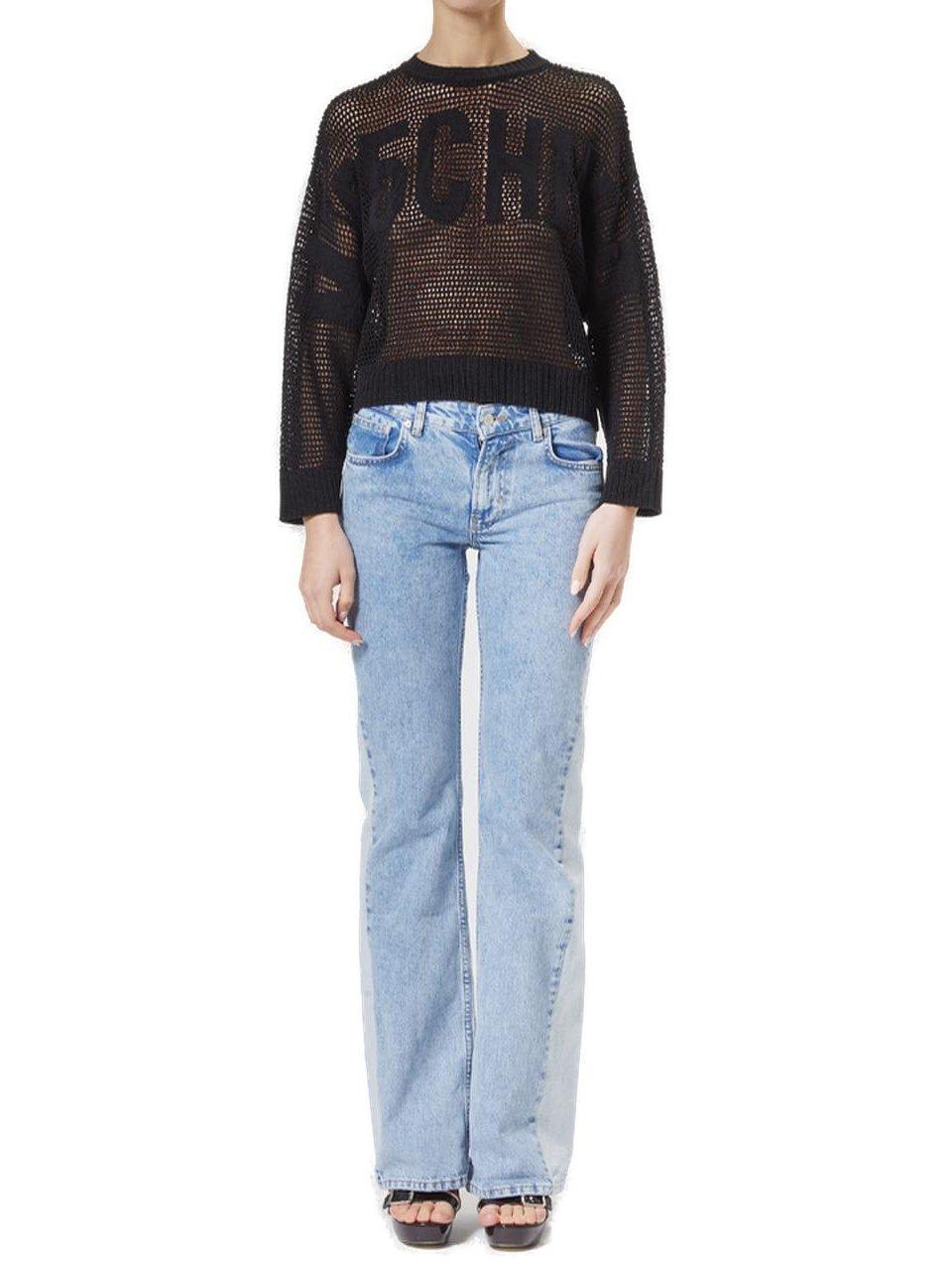 M05ch1n0 Jeans Open Knitted Crewneck Jumper In Black