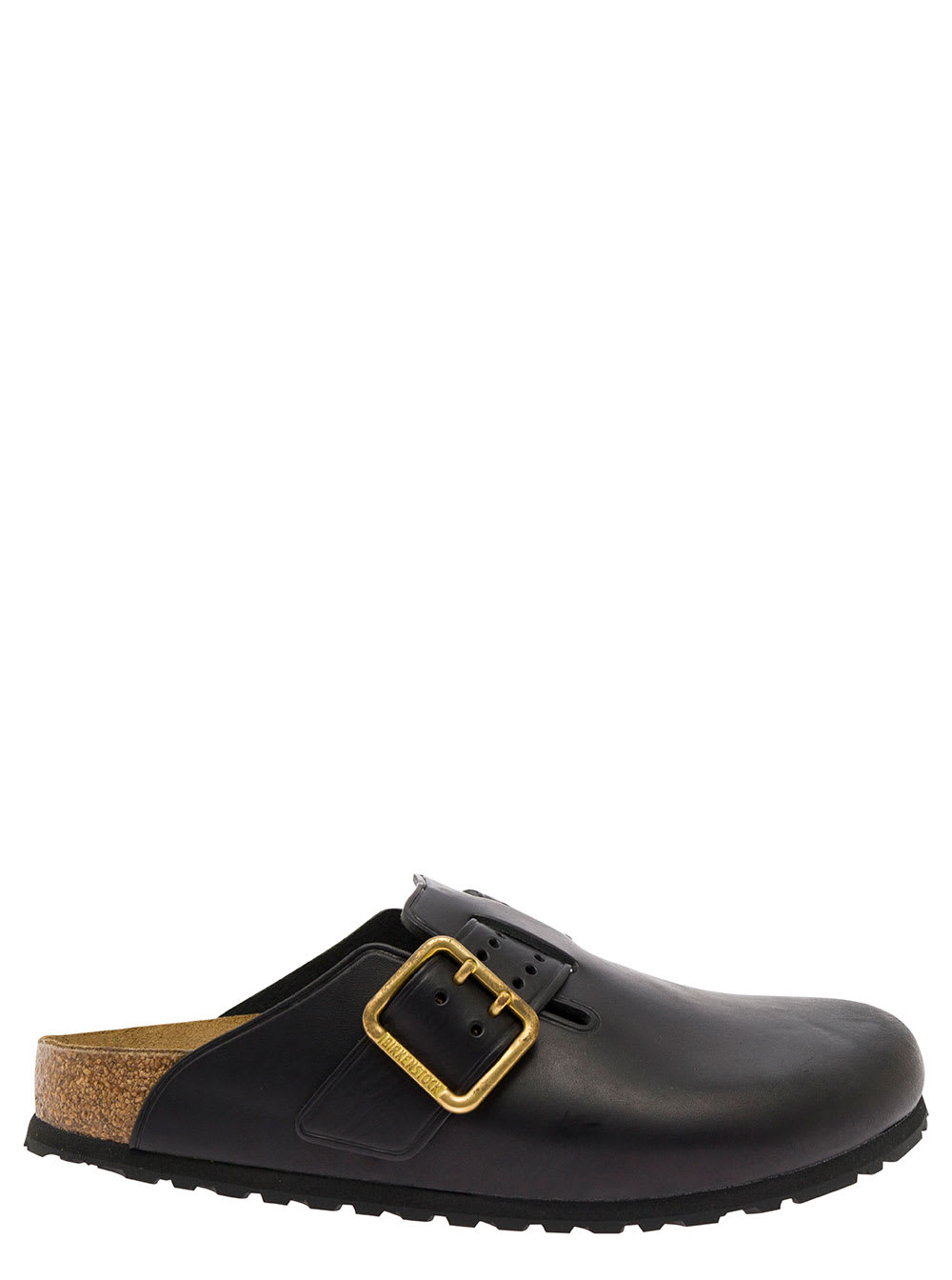 boston Bold Black Mules With Maxi Buckle In Leather Man