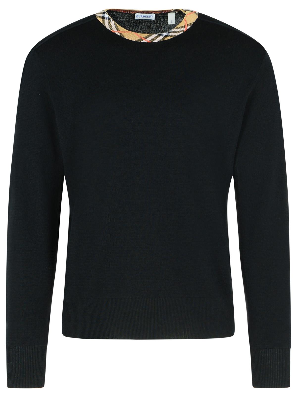 Burberry Crew Neck Knitwear With Distinctive Patterned Collar In Black