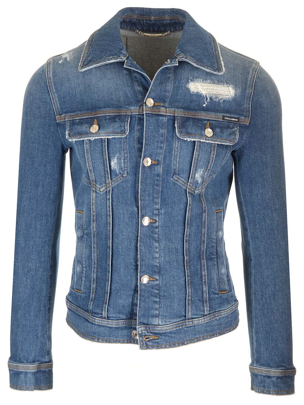 Shop Dolce & Gabbana Blue Stretch Denim Jeans Jacket