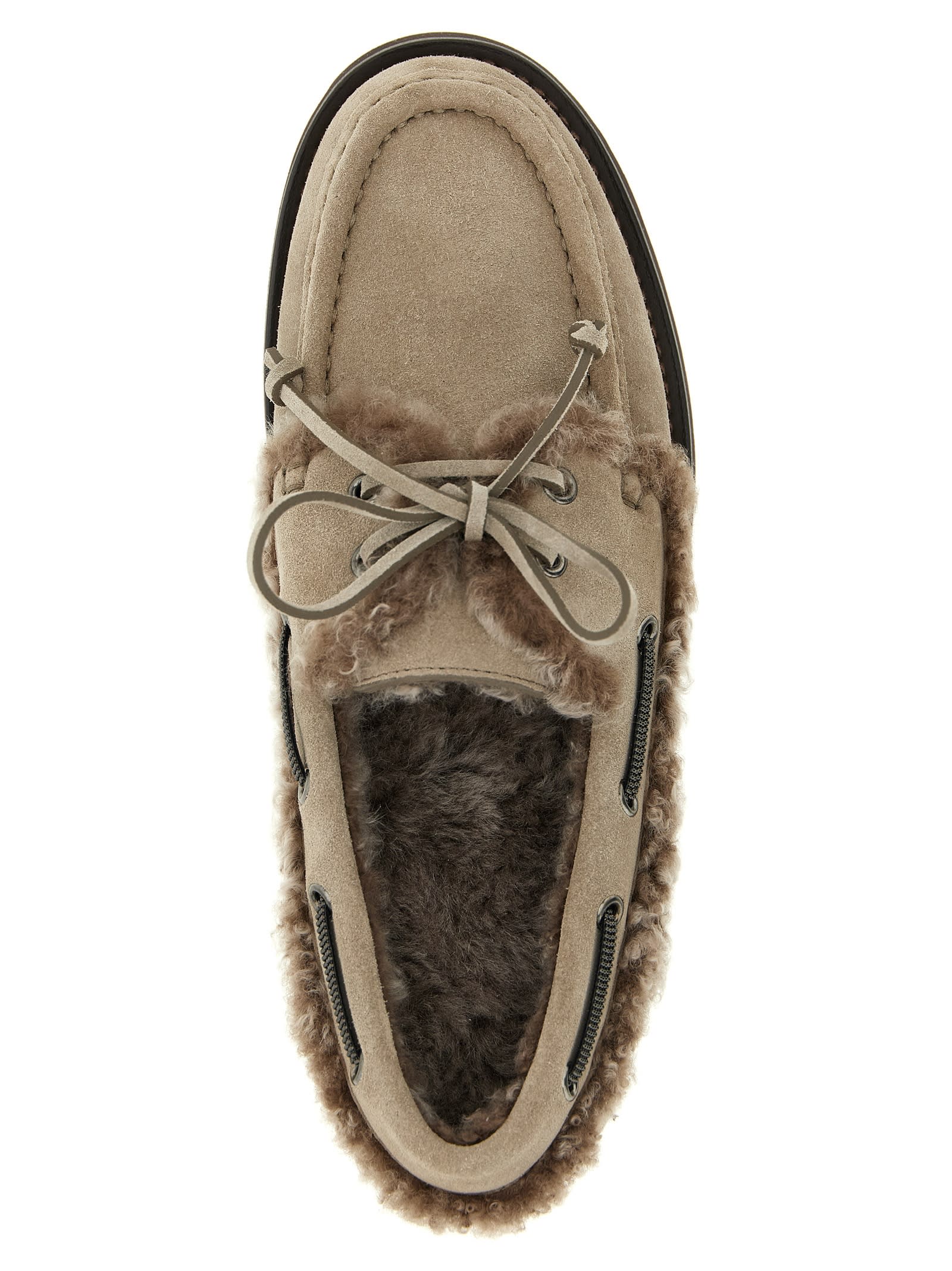 Brunello Cucinelli Precious Insert Boat Shoe In Gray