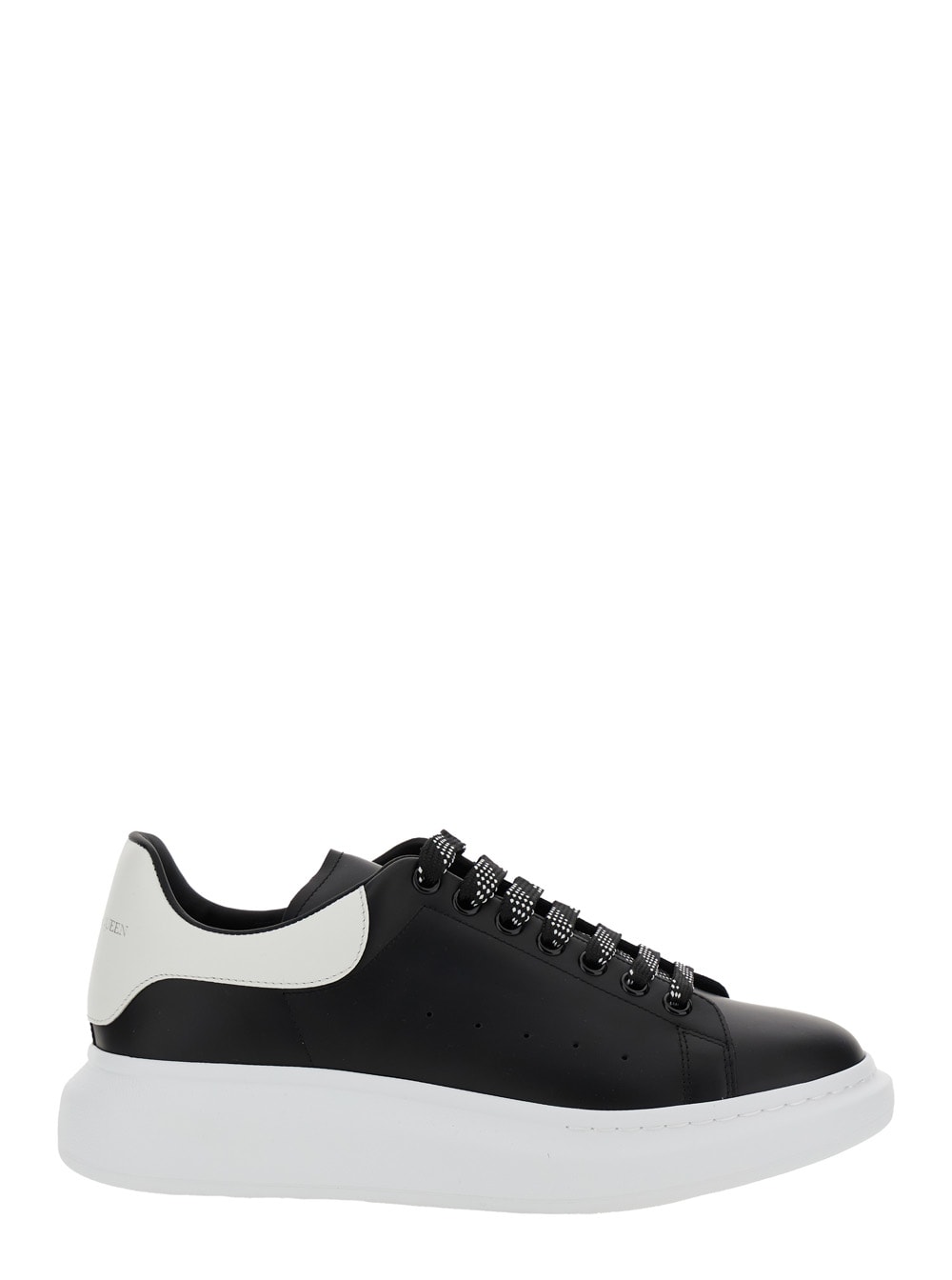 Alexander Mcqueen Black Leather Sneakers With Branded Heel Counter In Black
