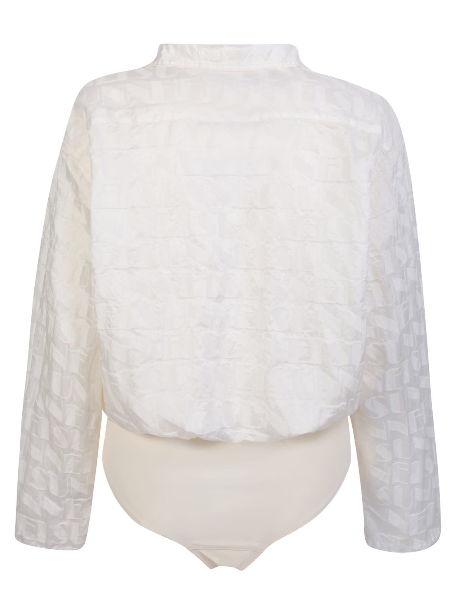Shop Sunnei Jacquard Shirt Bodysuit In Cream In White