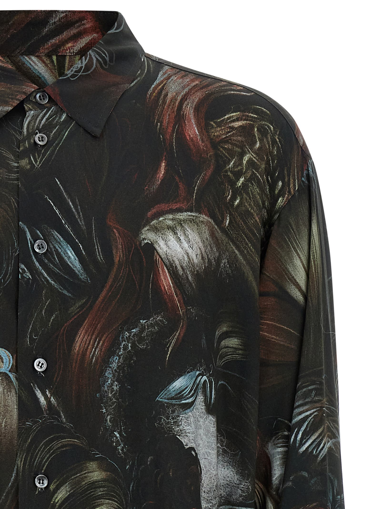 Magliano Wig Motif All-over Print Shirt With Asymmetric Hem In Brown