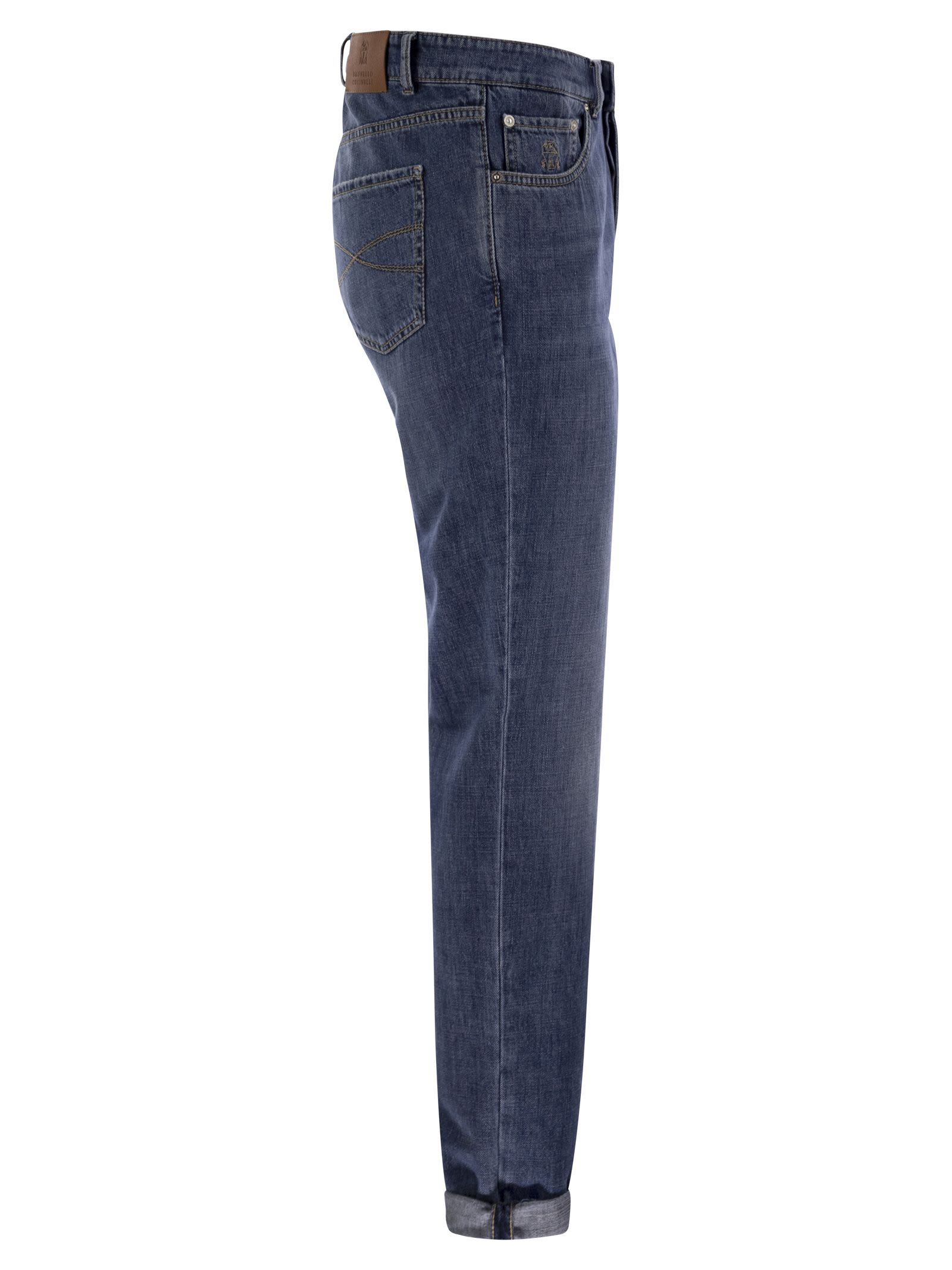 Shop Brunello Cucinelli Five-pocket Traditional Fit Trousers In Lightweight Denim In Medium Denim