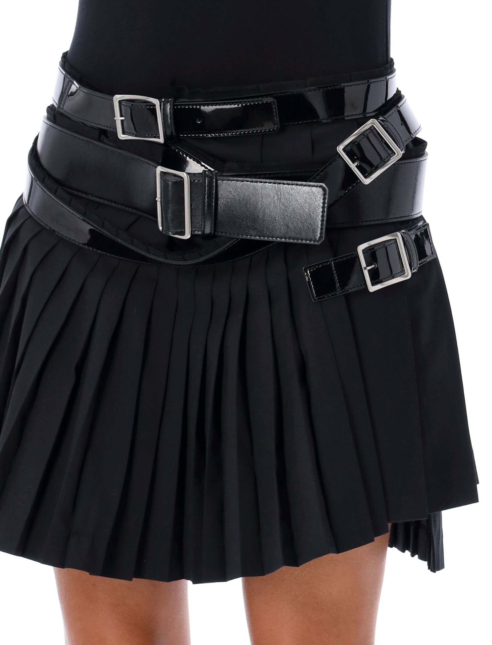 Shop Junya Watanabe Belted Pleated Mini Skirt In Black Black