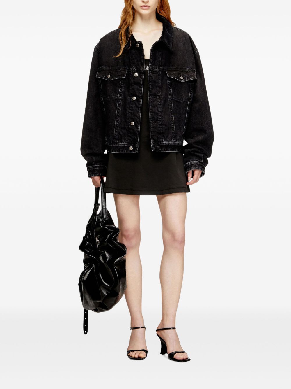 Diesel Mini Dress With Spaghetti Straps And Scoop Neck In Black