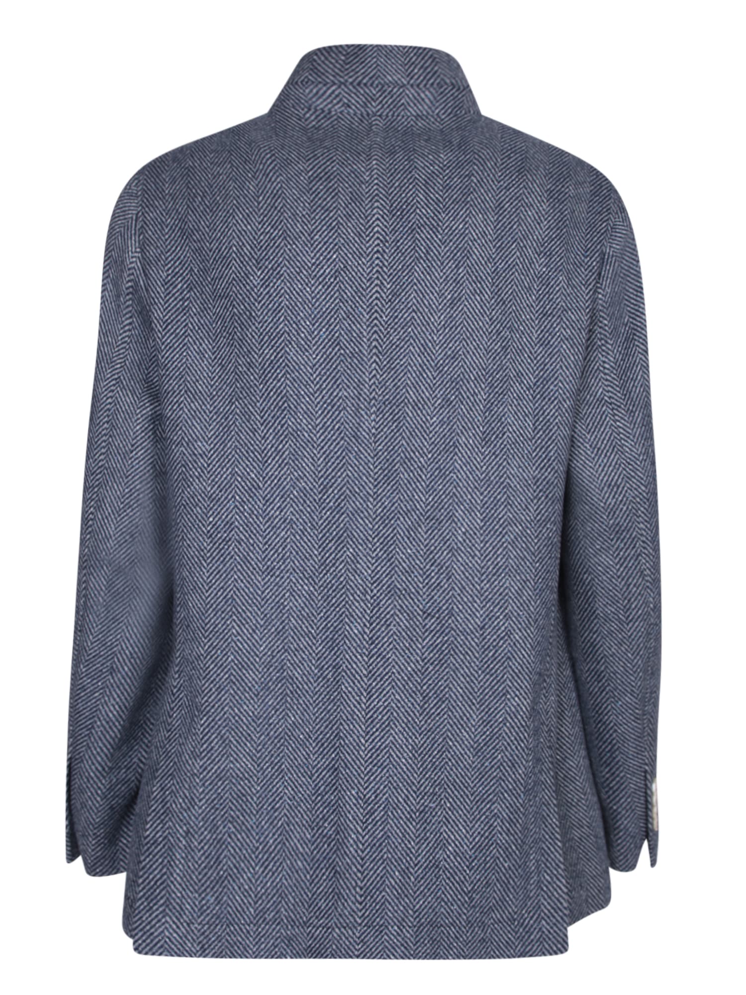 Shop Brunello Cucinelli Blue Herringbone Wool Jacket