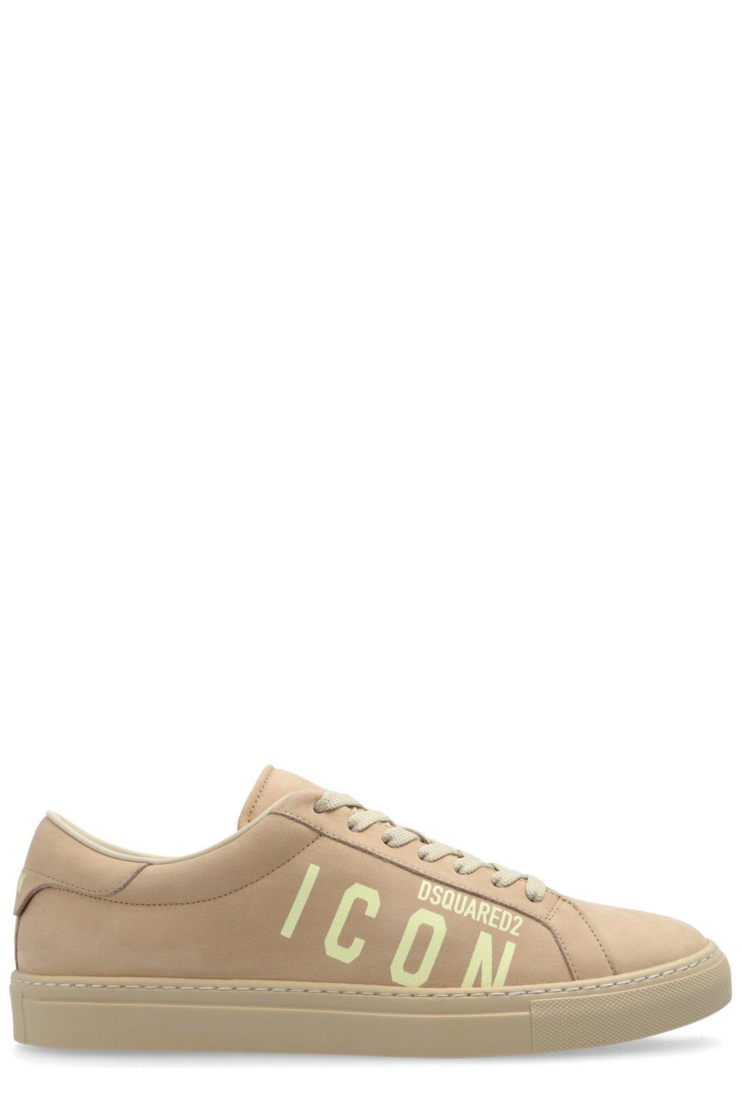 Shop Dsquared2 Logo Printed Low-top Sneakers In Beige Panna