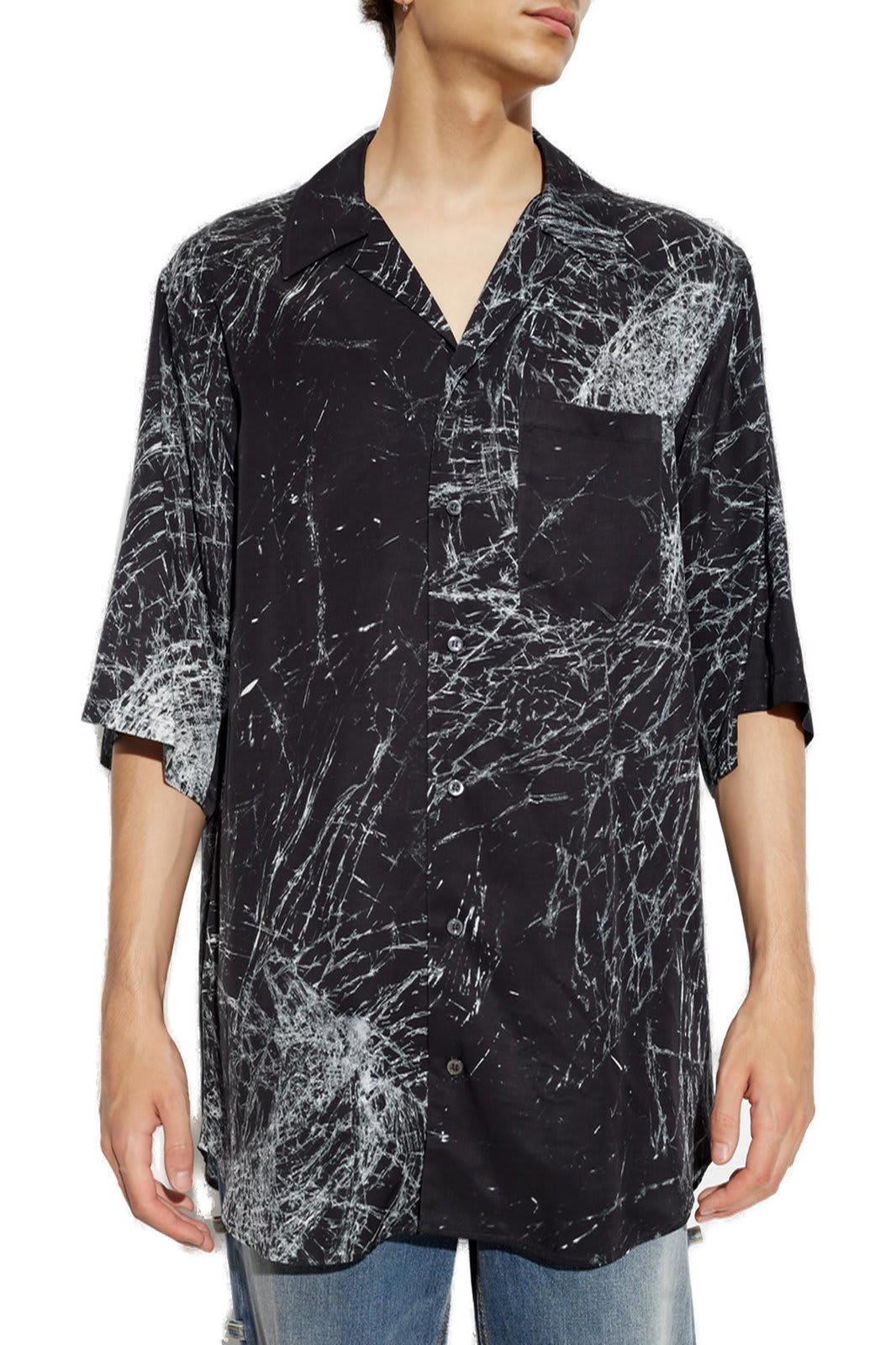 Shop Alexander Mcqueen Smashed Screen Collared Shirt In Black