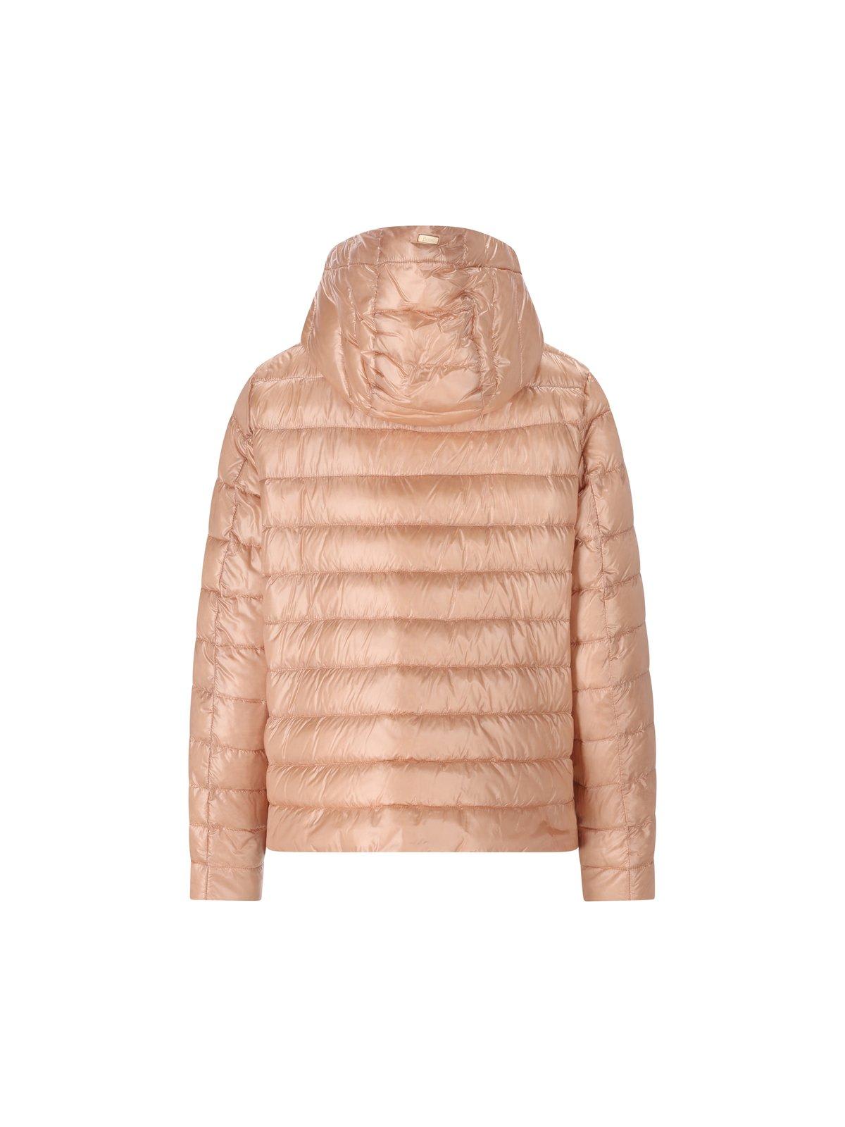 Herno Quilted Hooded Drawstring Puffer Jacket In Pink