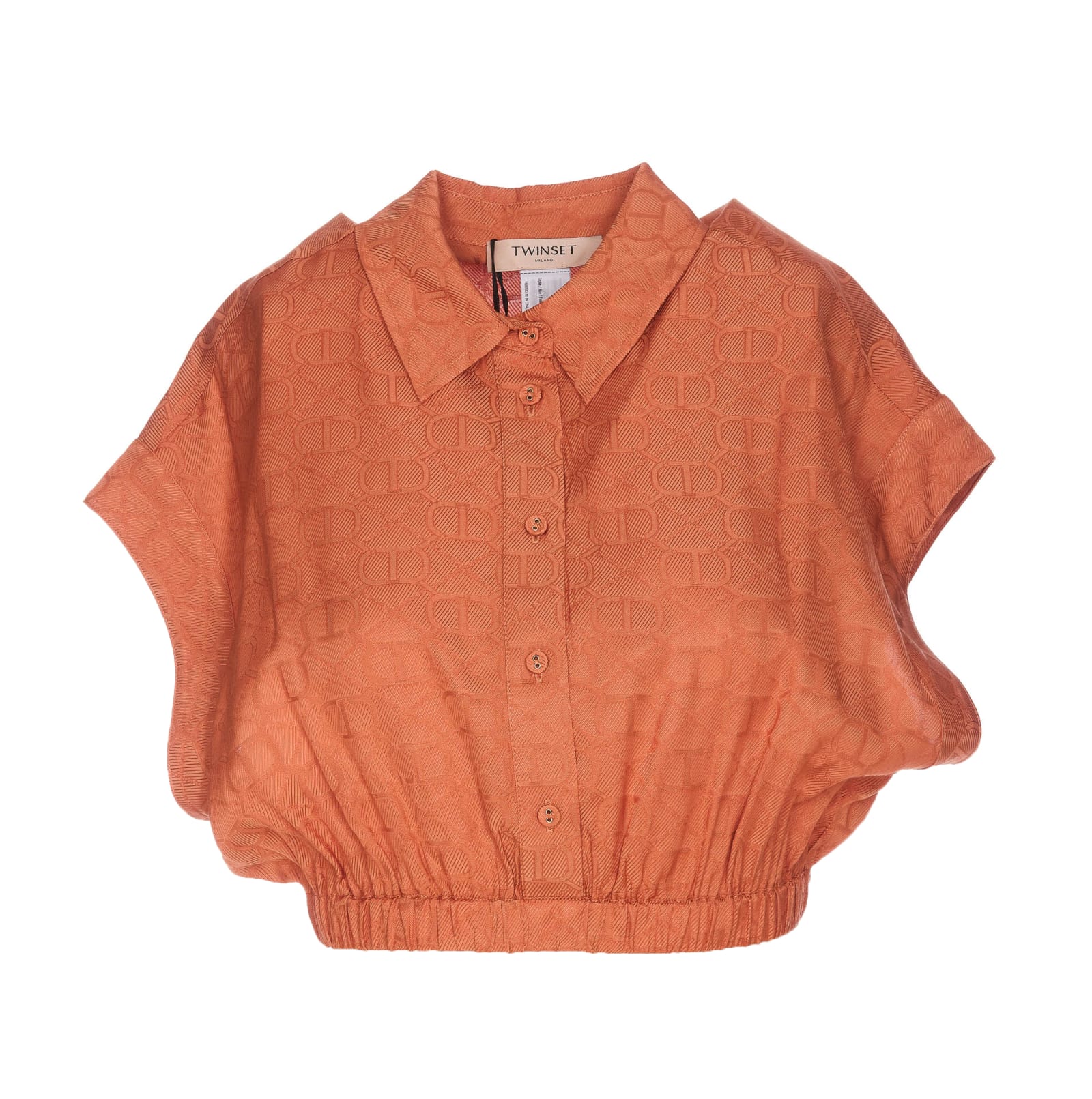 Twinset Cropped Blouse With Oval-t Logo In Orange